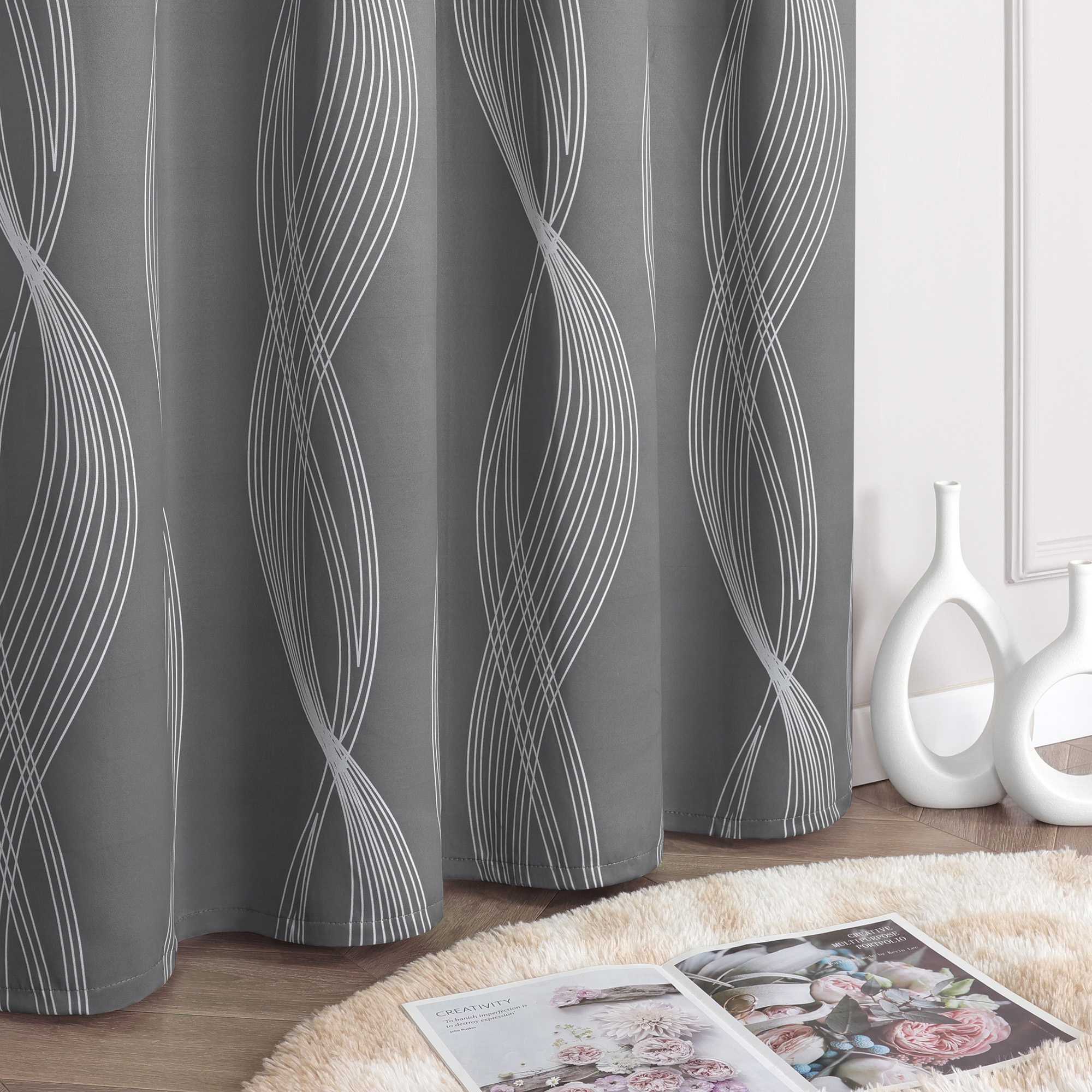 Verdunkelungsvorhänge Ösenschal Blickdichte Gardinen Modern Thermovorhang Wohnzimmer mit Wasserwellenmuster 1 Stück