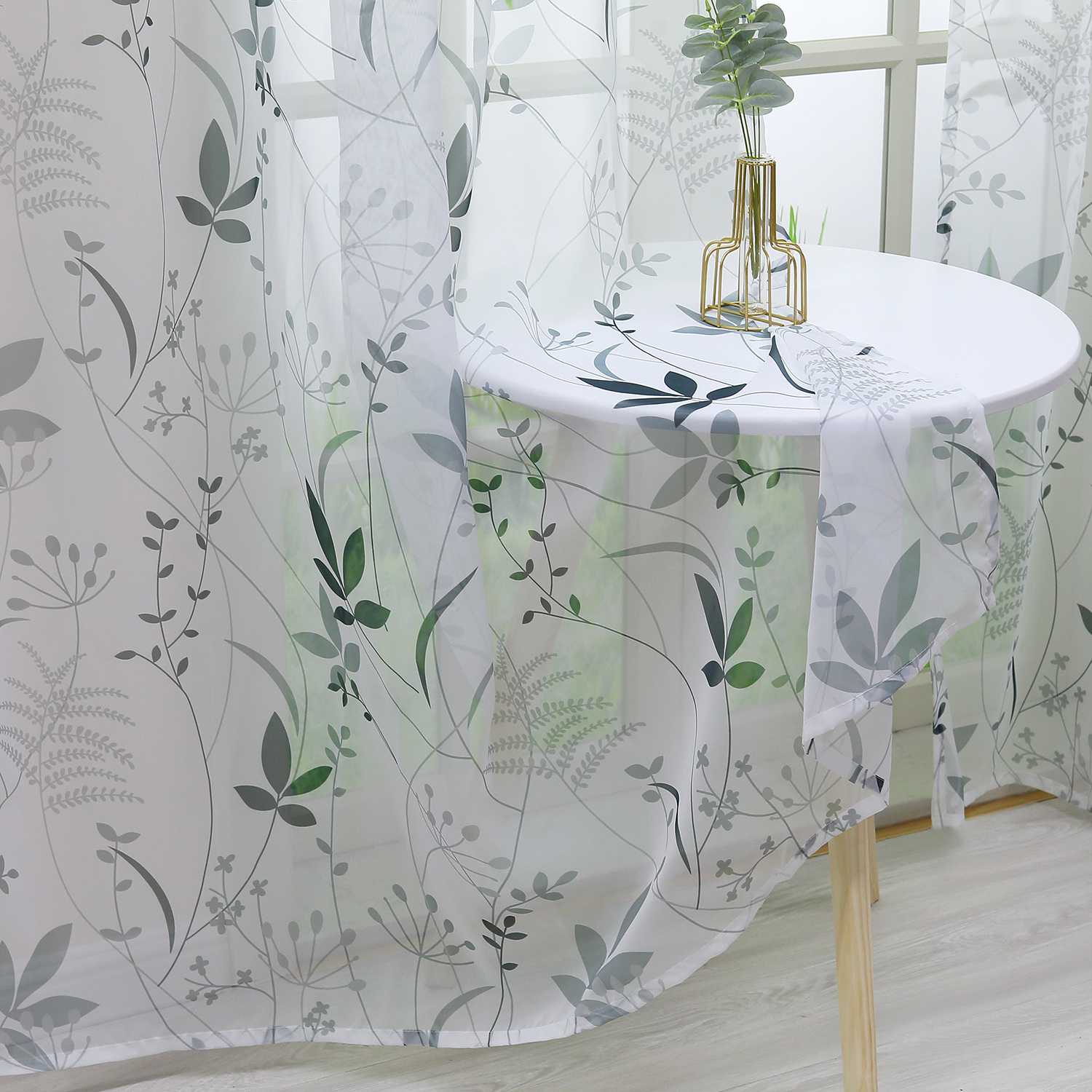 Transparenter Vorhang mit Blättermuster leicht Schutzfunktion Gartenstil 1 Stück