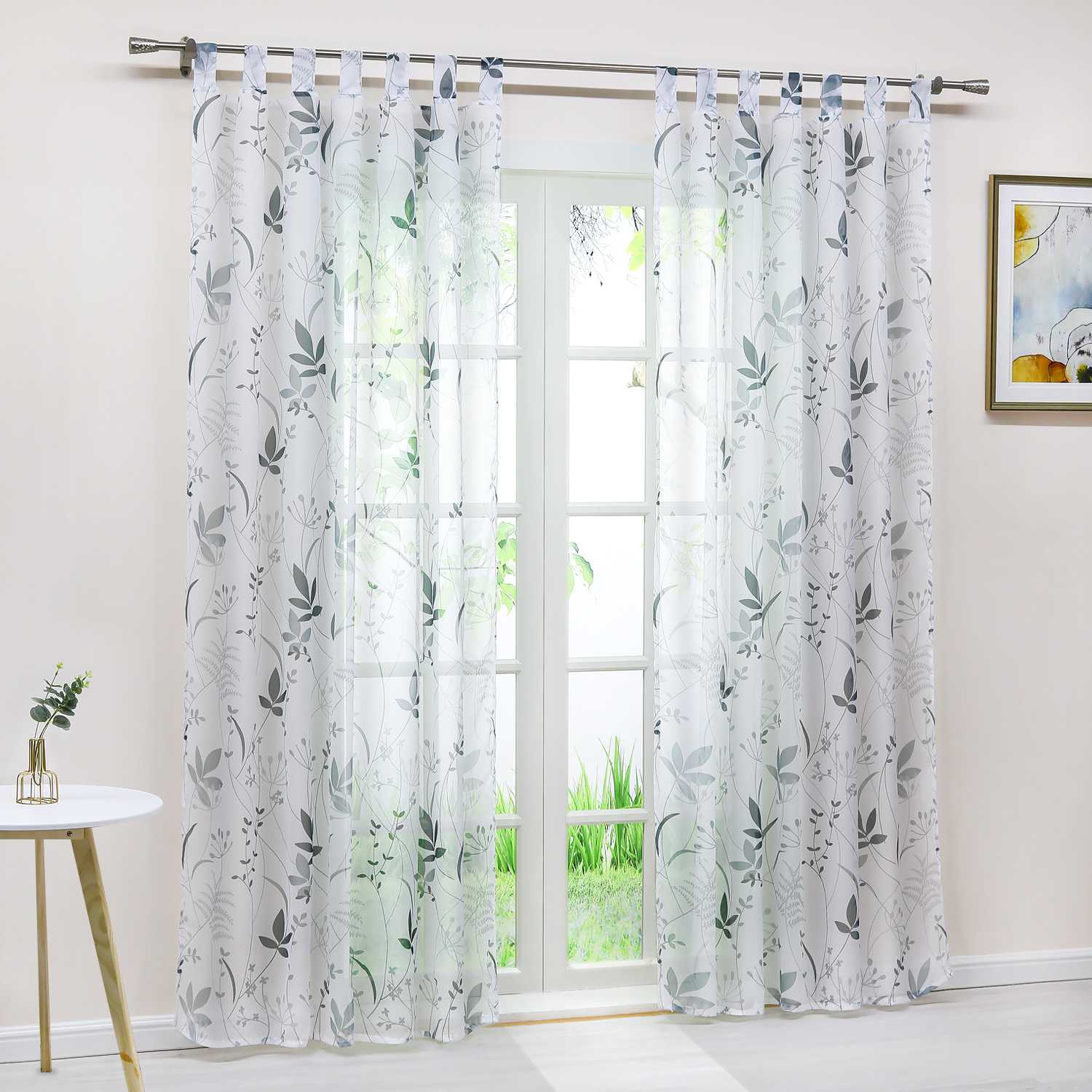 Transparenter Vorhang mit Blättermuster leicht Schutzfunktion Gartenstil 1 Stück