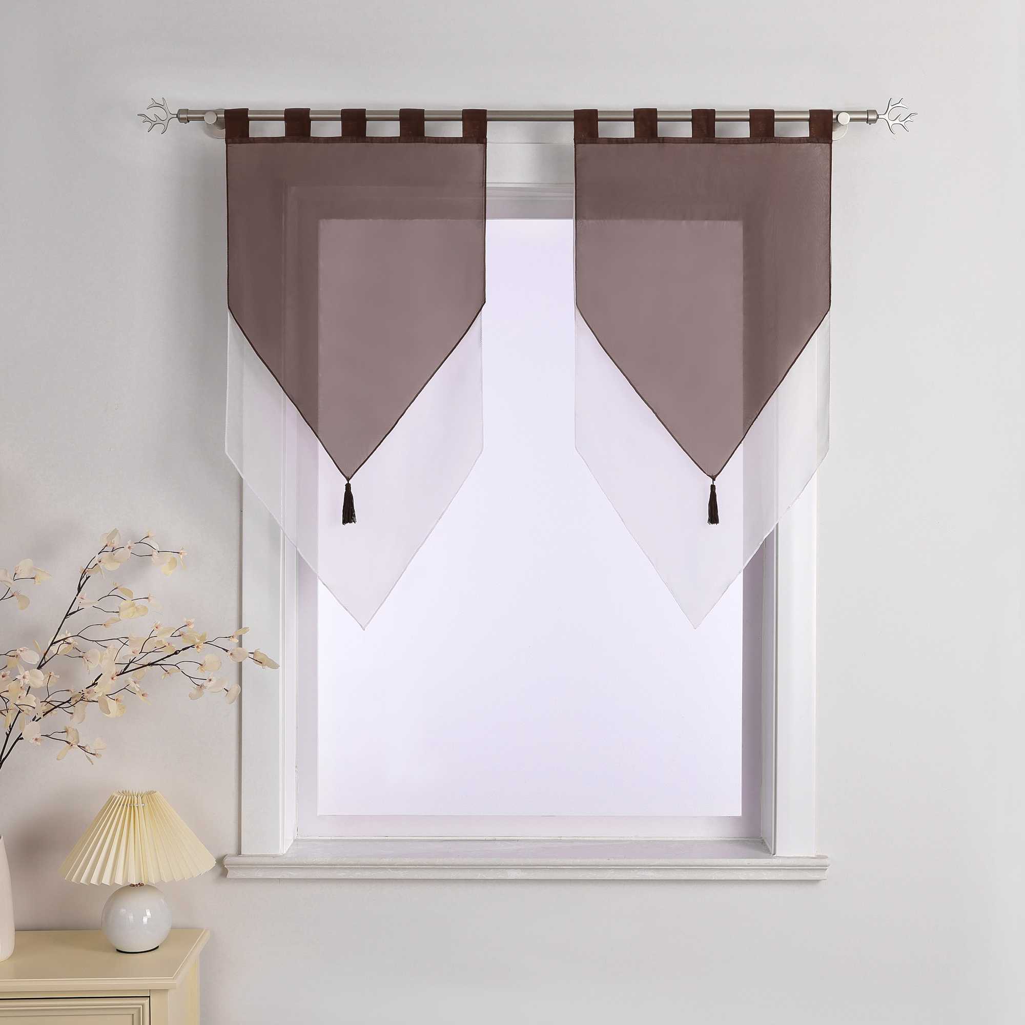 Delien gardinen kurz mit Schlaufen und Dreiecksform-Abschluss 2er Set