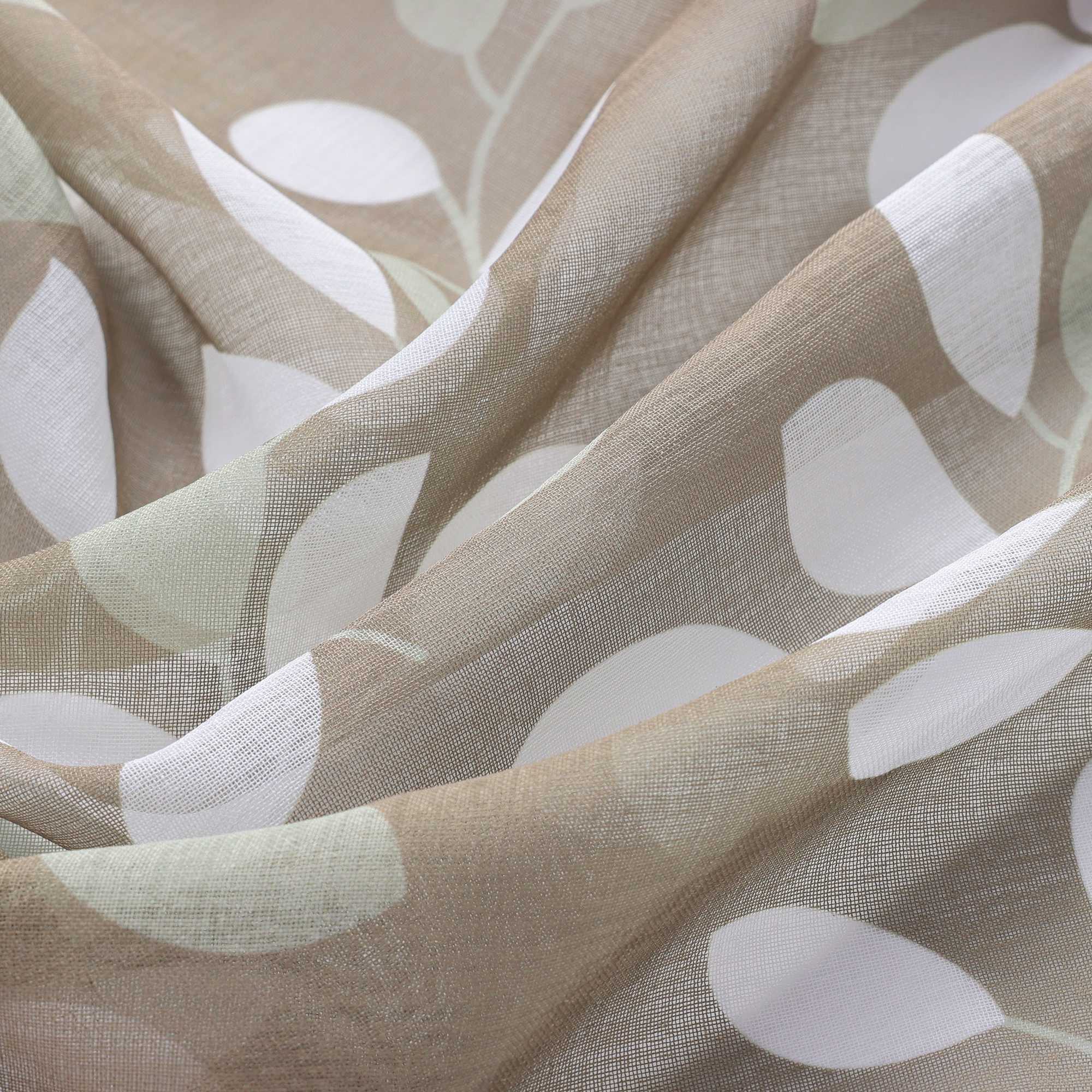 Halbtransparente Schiebegardinen Klettbandschal mit braunem Blättermuster Lichtdurchlässig 2er Set