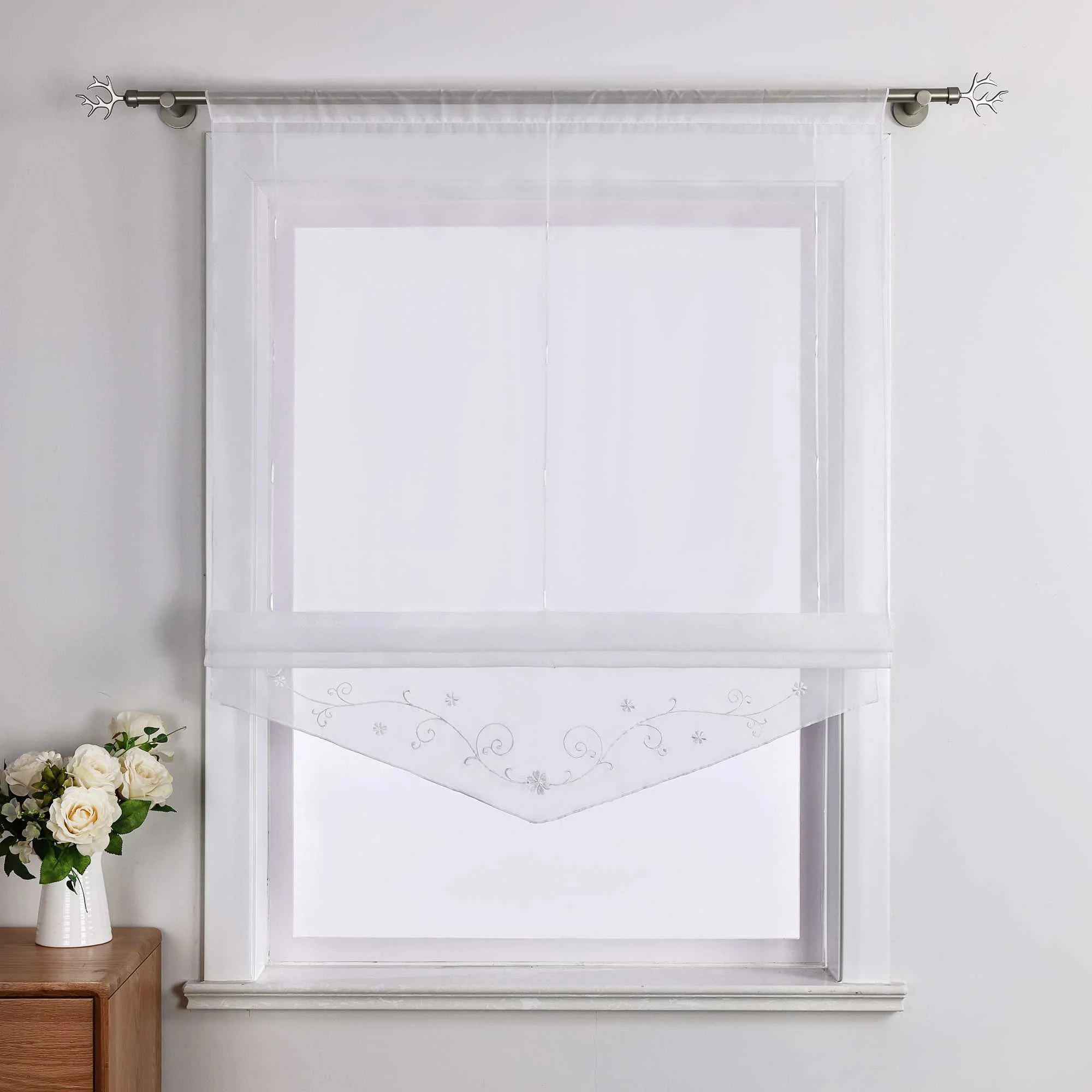 Raffrollo durch Strangendurchzug mit Blumenmuster Modern Transparent 1 Stück