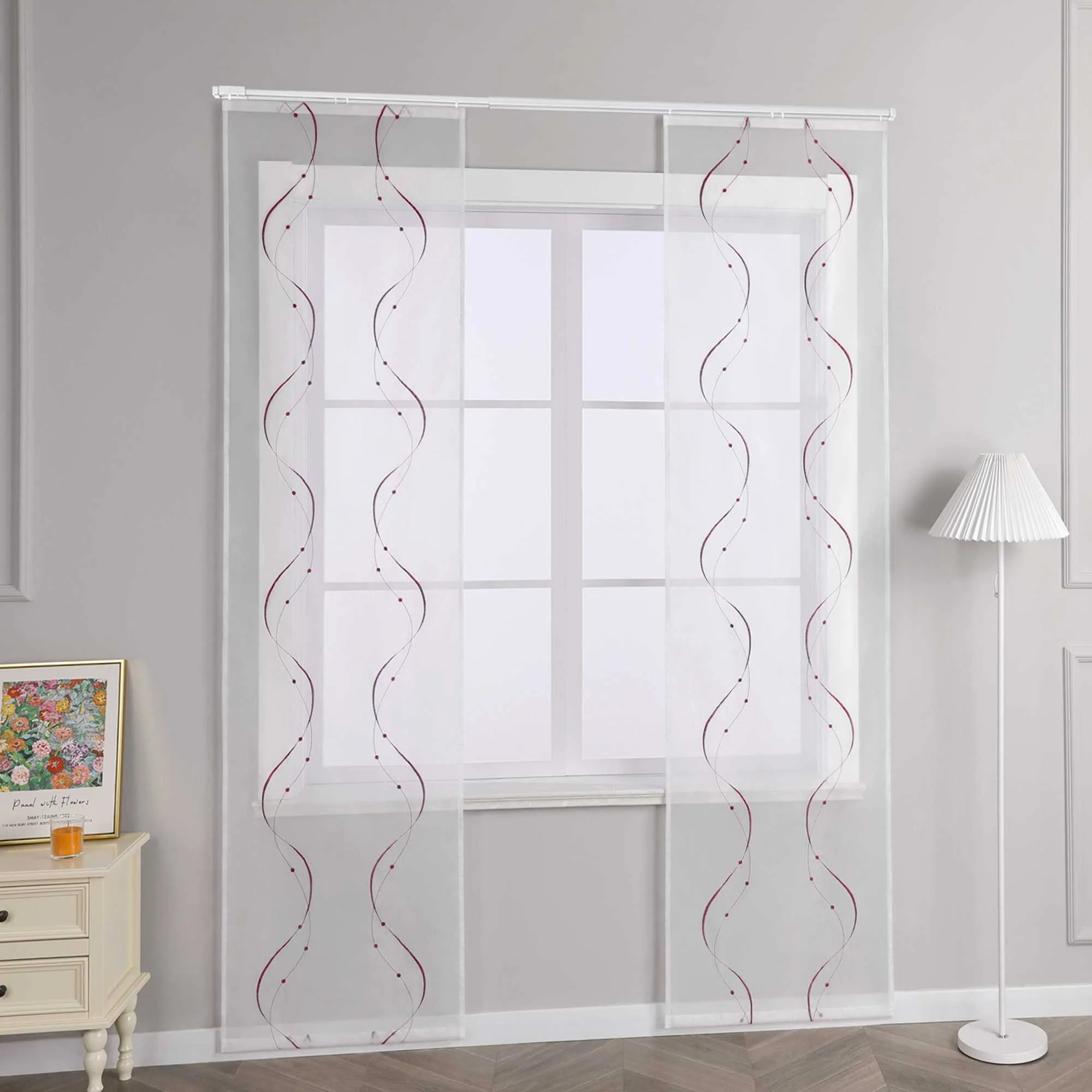 Schiebegardine Klettbandschal aus Polyester mit Wellenmuster transparent durch Klettband 2 stücke