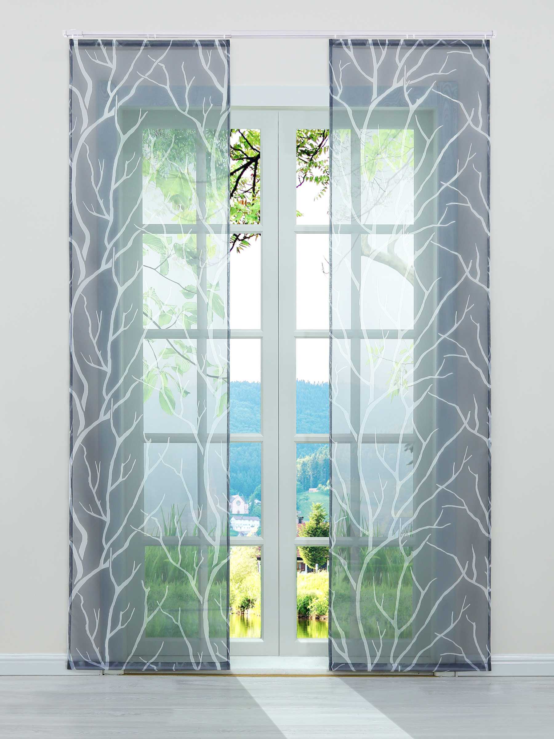 Halbtransparente Schiebegardinen Klettbandschal mit Zweigmuster Lichtdurchlässig 2 er Set