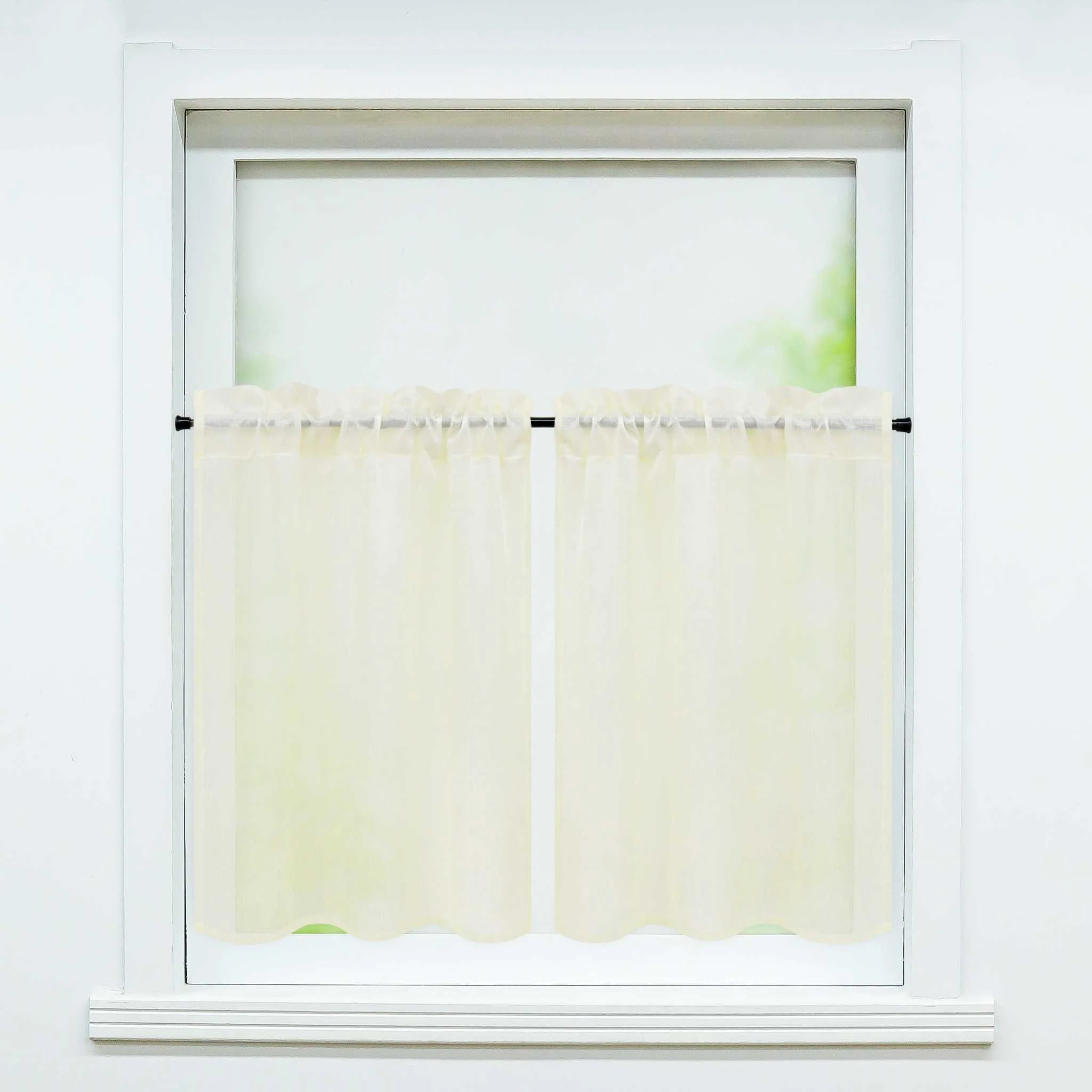 Scheibengardine 2er Set Bistrogardinen durch Tunnelzug Kurzgardinen Leinen Halbtransparent