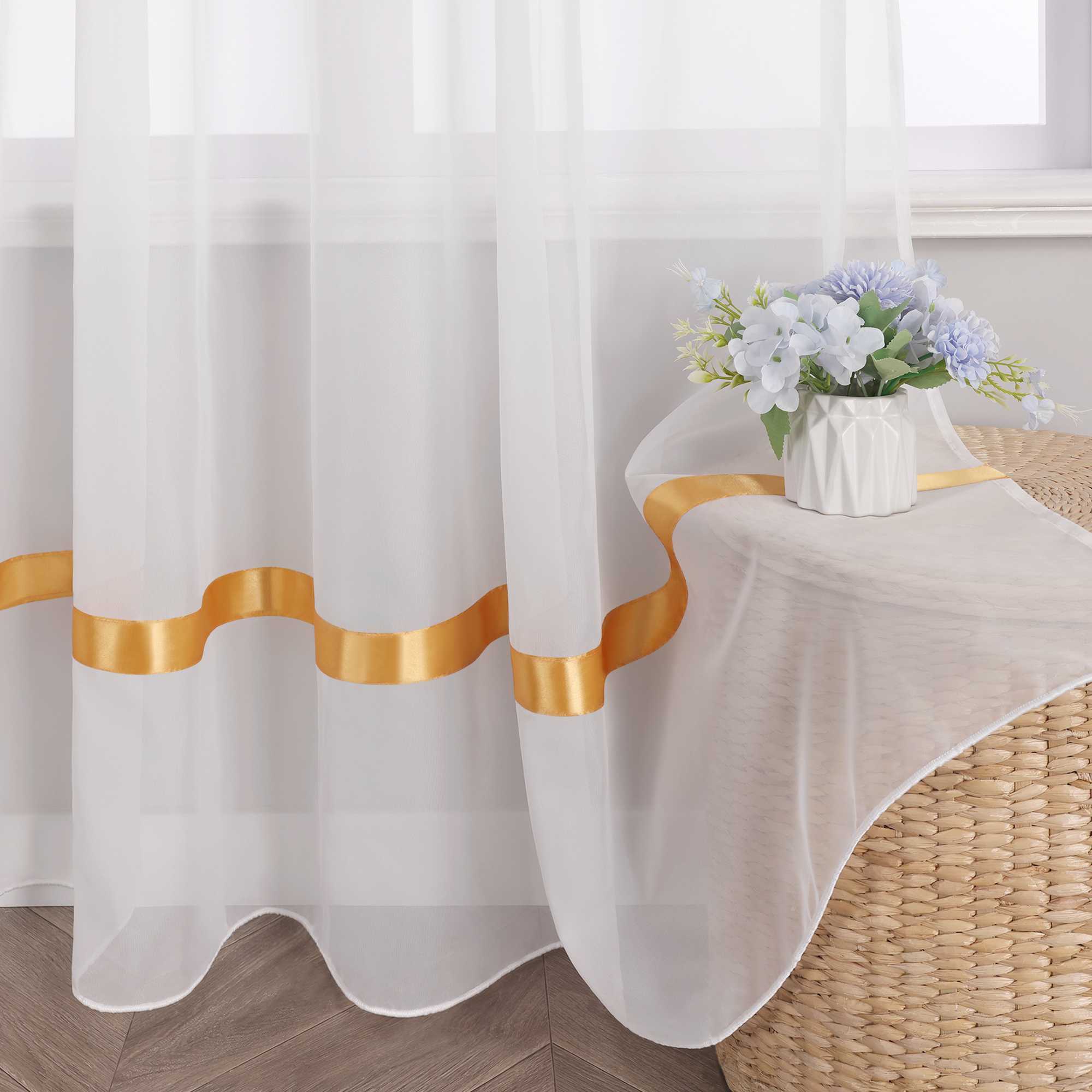 Transparenter Vorhang mit Seidenband Unifarbe Voile 1 Stück