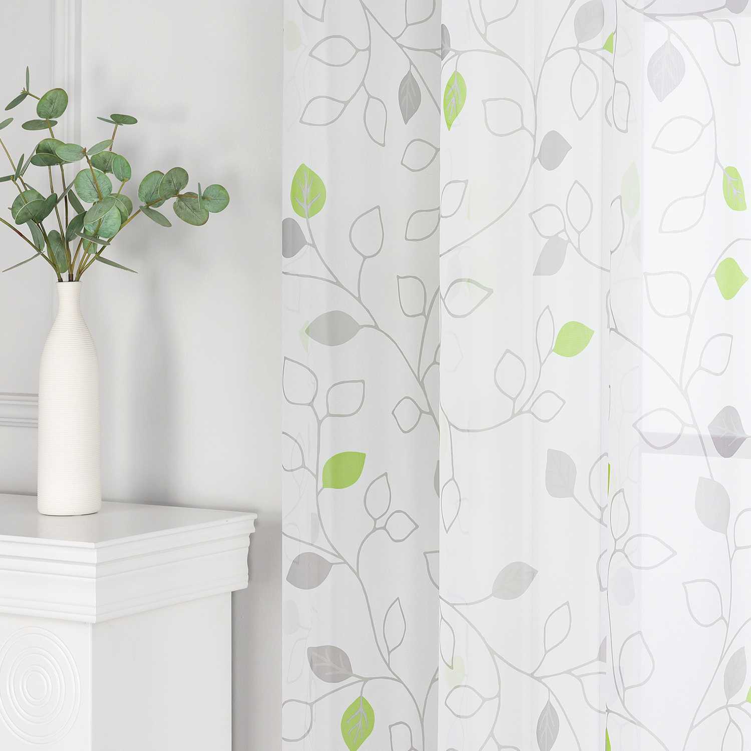 Gardinen schals mit Blättermuster transparent Vorhang mit Schlaufen 1 Stück