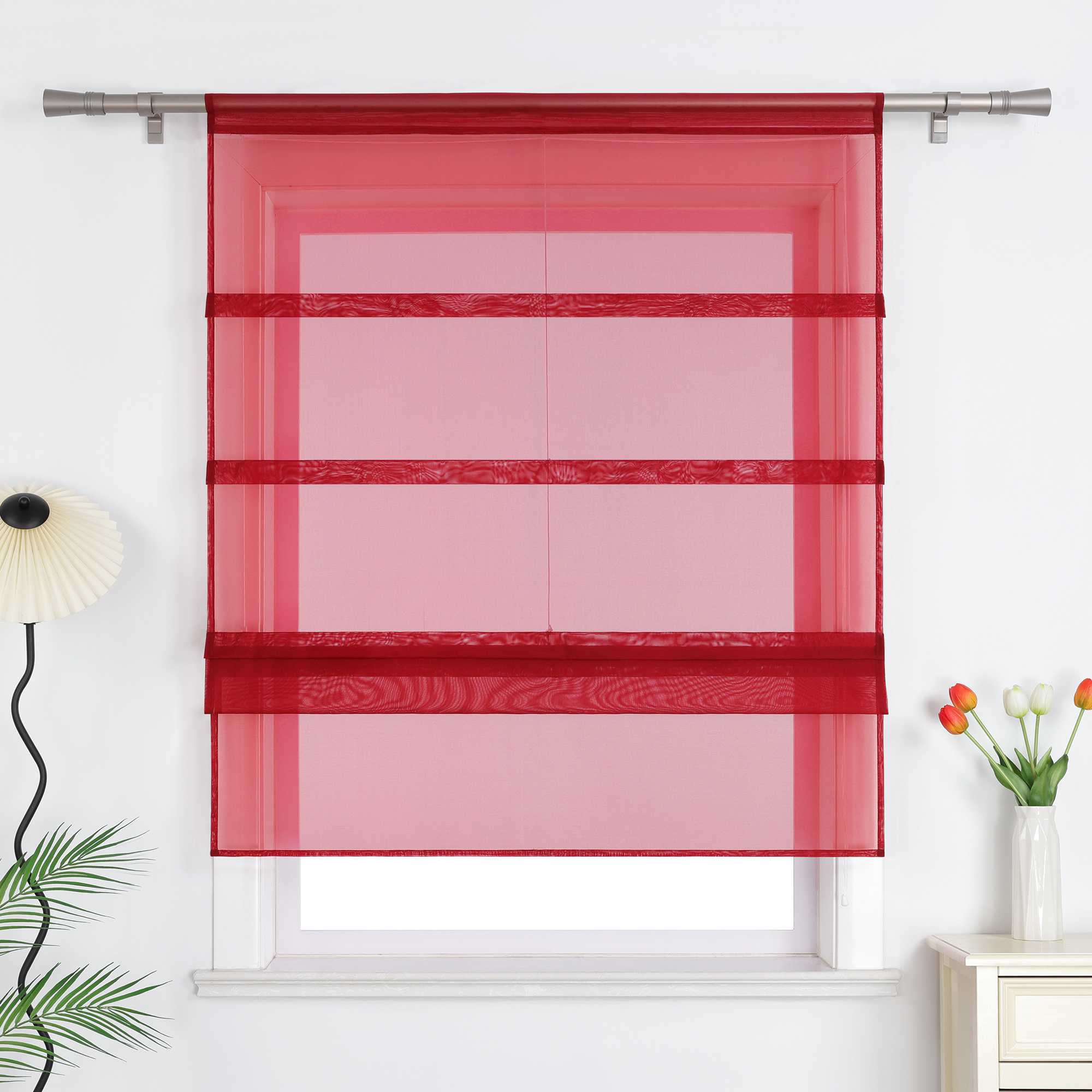 Raffrollo Voile Raffgardinen durch Tunnelzug Bändchenrollo Küche Gardinen Transparent Uni 1 Stück