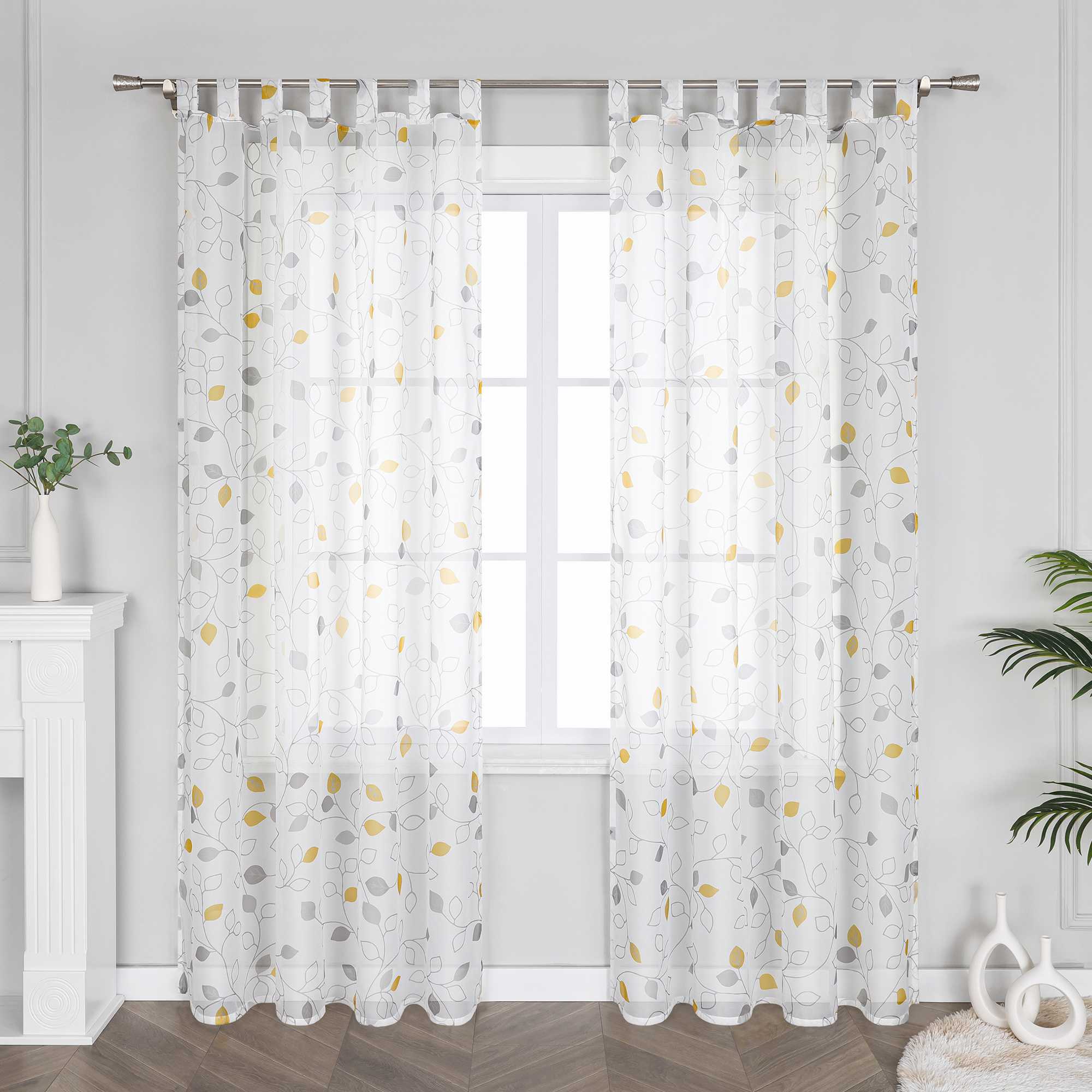 Gardinen schals mit Blättermuster transparent Vorhang mit Schlaufen 1 Stück