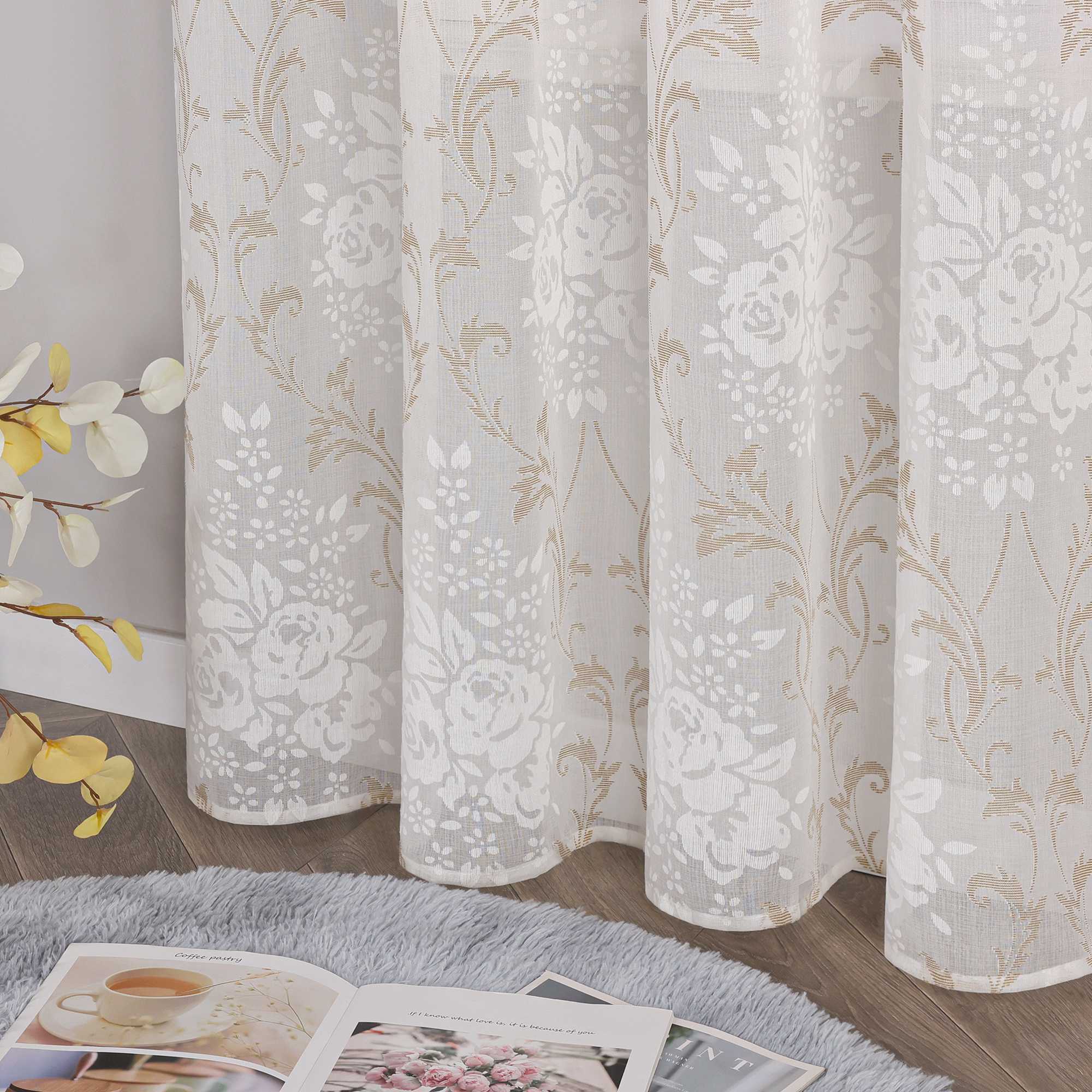 Elegante Transparente Gardinen mit Rankenmuster Ösenschal 1 stück