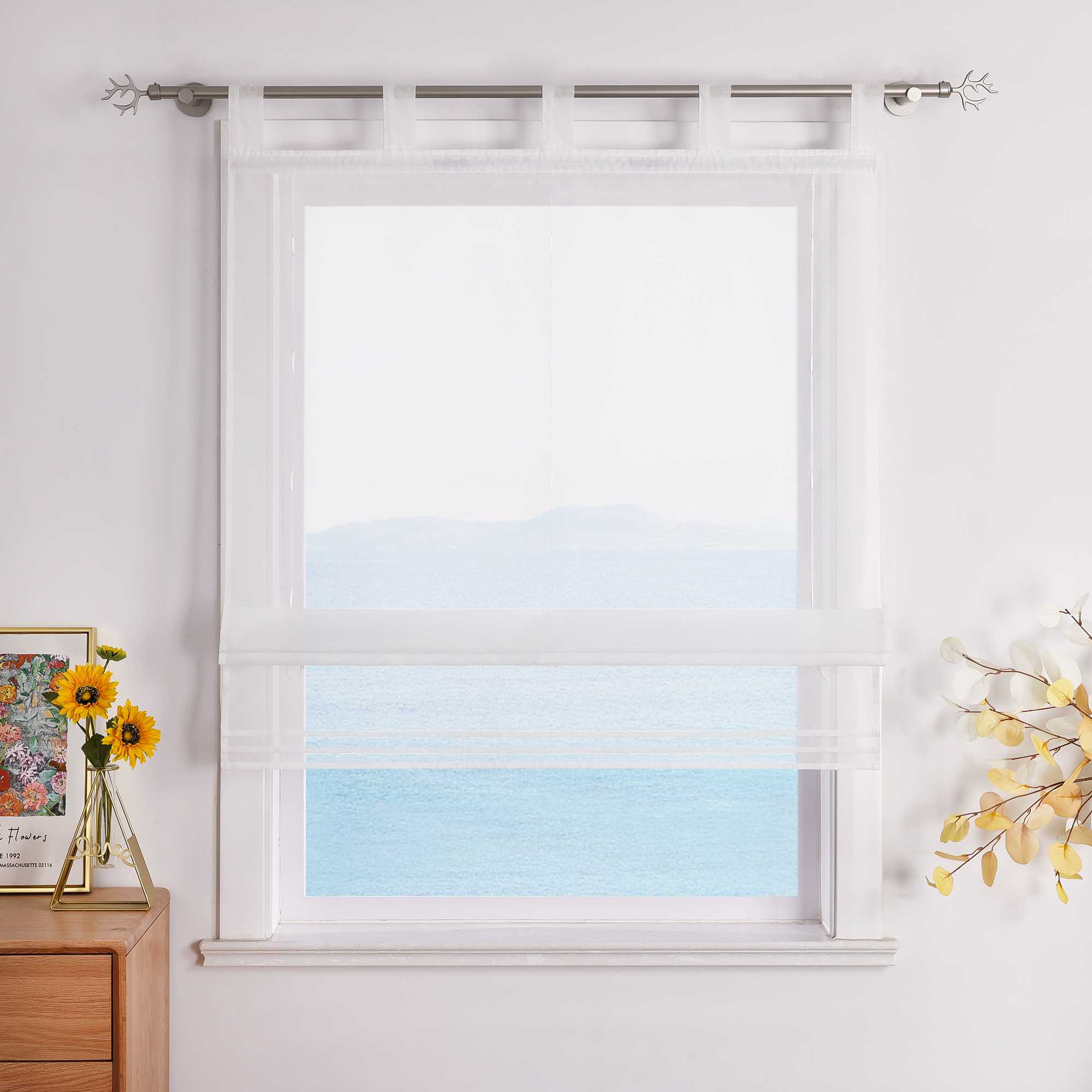 Rollos Schlaufengardine Unifarbe transparent Voile mit Dekofalten 1 Stück