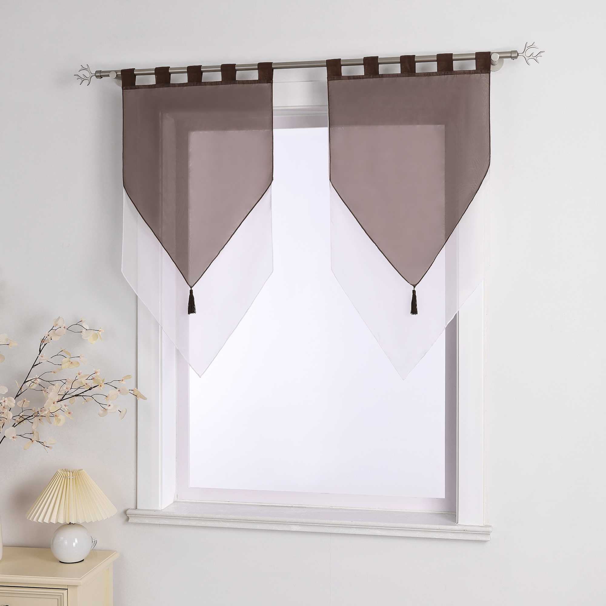Delien gardinen kurz mit Schlaufen und Dreiecksform-Abschluss 2er Set