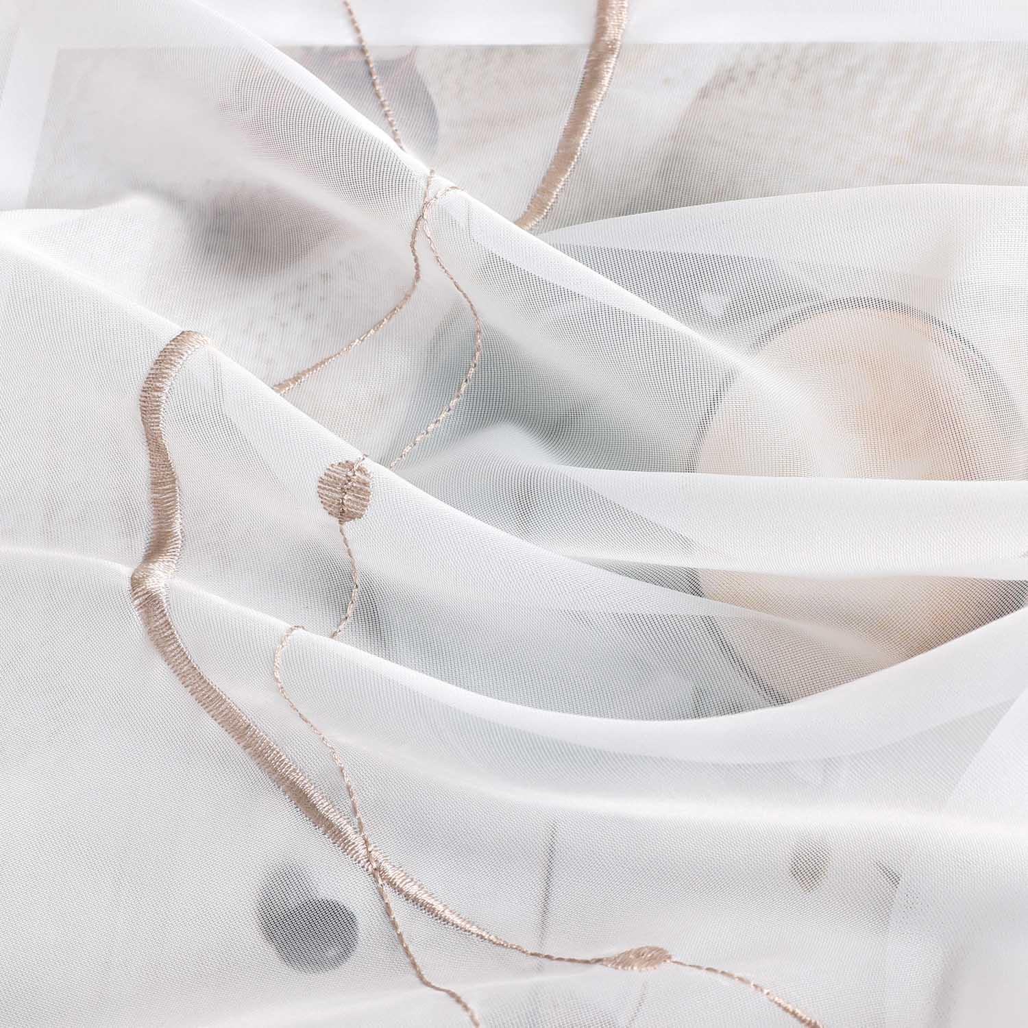 Raffrollo mit Klettband Küche Gardinen Raffgardinen Voile Bändchenrollo mit Wellenperlenmuster Stickerei Transparent 1 Stück