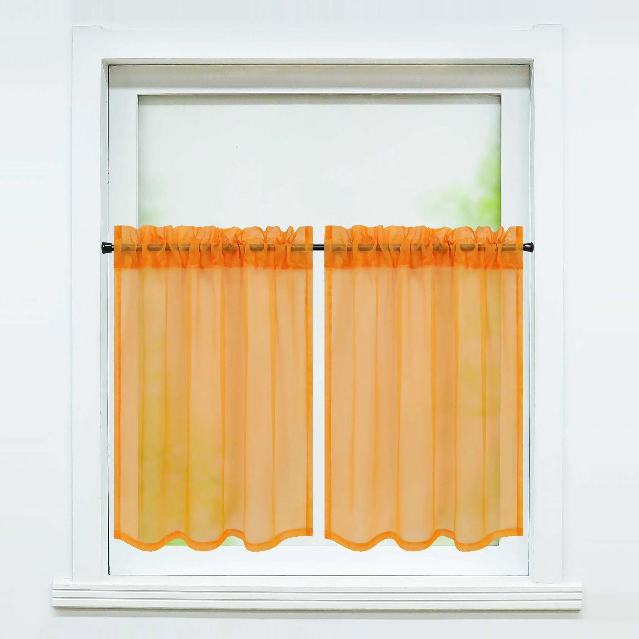 Scheibegardine durch Stangendurchzug zusammenziehbar Transparent Unifarbe Luftdurchlässig zusammenziehbar 2 Stück