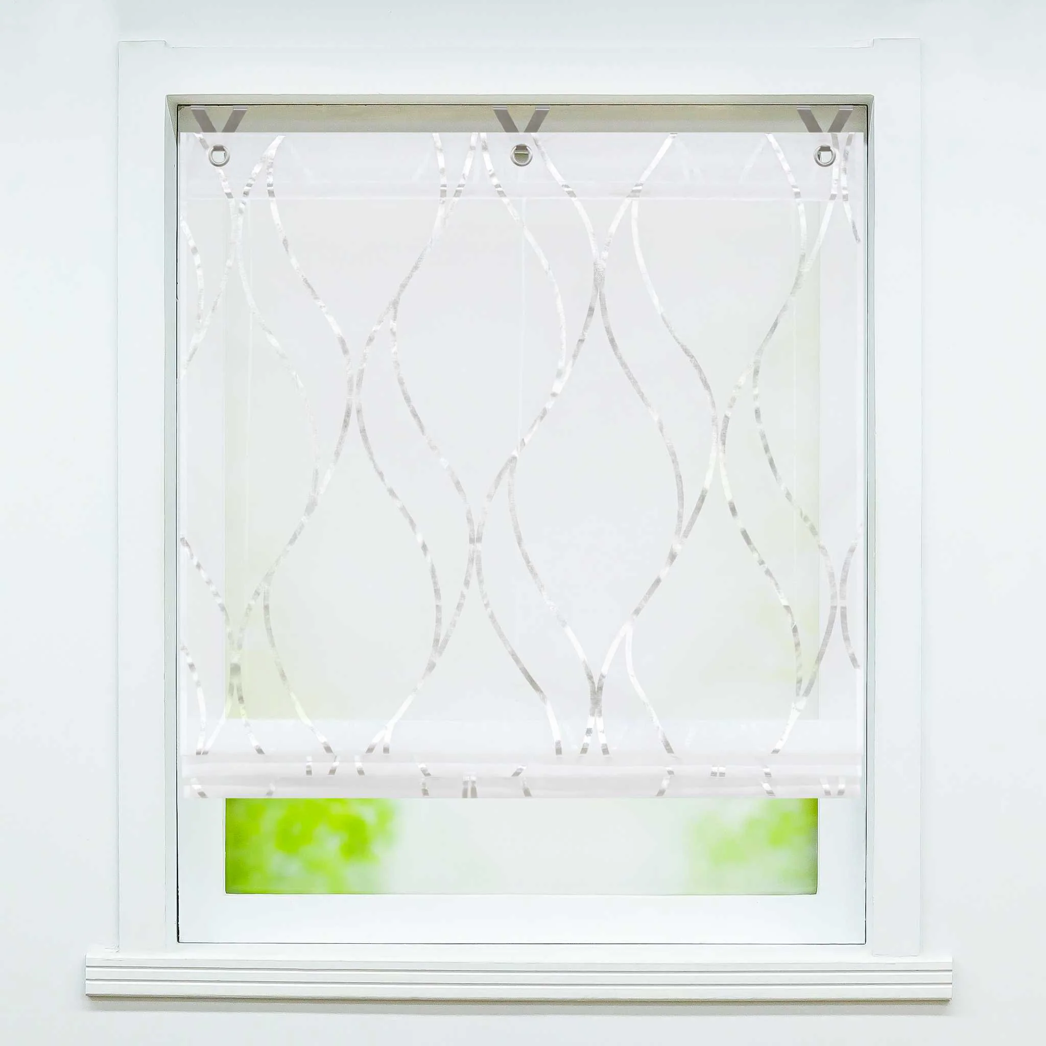 Rollos mit Ösen Gardinen Küche Raffgardinen Transparent Ösenrollo Vorhänge Mit Wellen-Druck Modern Voile 1 Stück