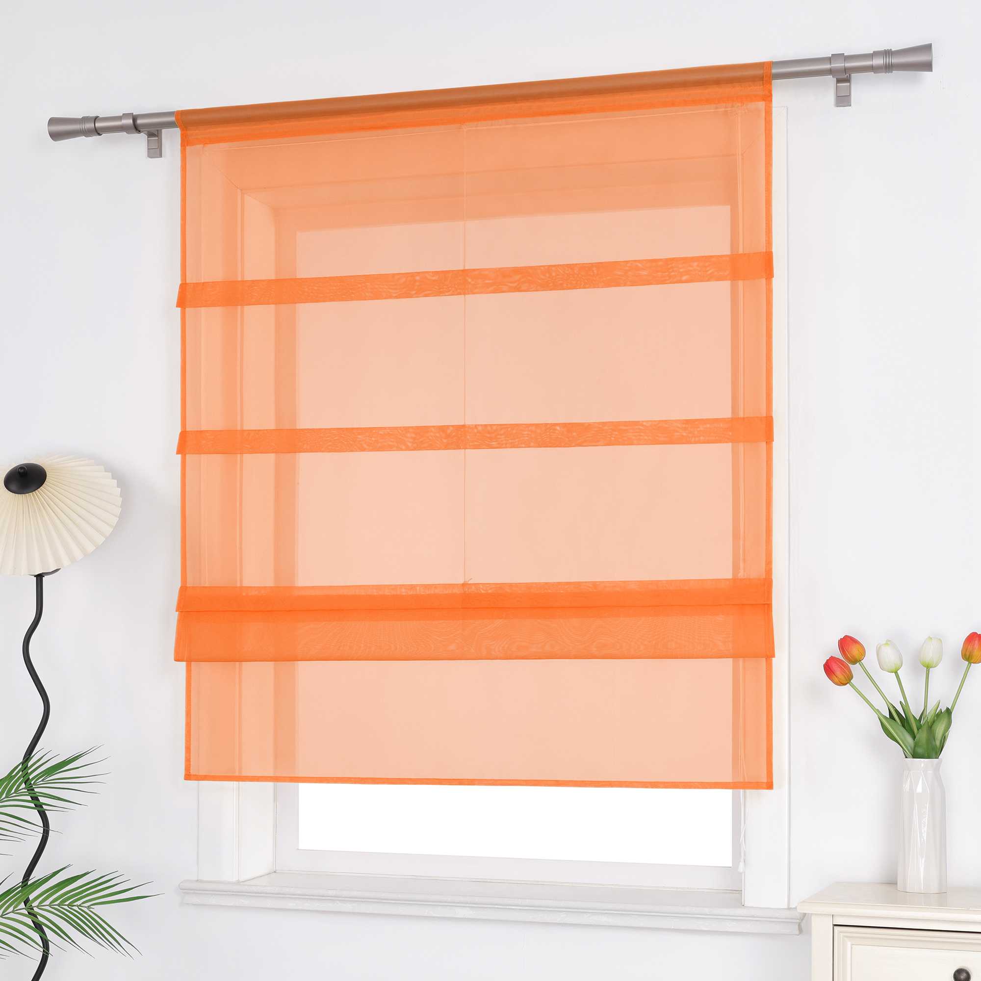 Raffrollo Voile Raffgardinen durch Tunnelzug Bändchenrollo Küche Gardinen Transparent Uni 1 Stück