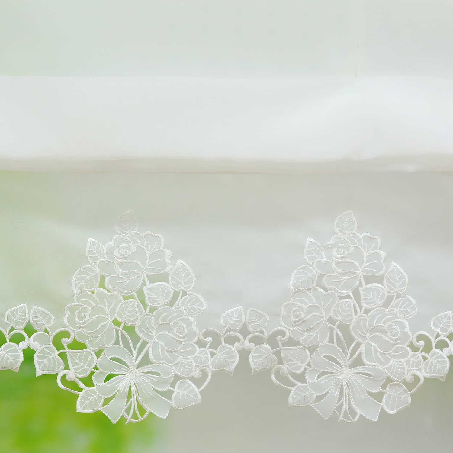 Raffrollo mit Schlaufen Modern Raffgardinen Voile Küche Gardine mit Stickerei Landhausstil Weiß