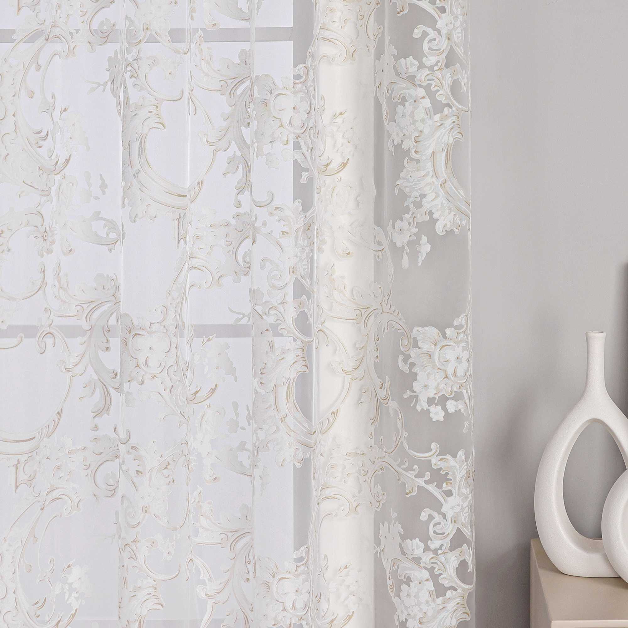 Eleganter Ösenschal mit Phönixblütenmuster | Transparente Voile Gardine für Schlafzimmer und Wohnzimmer