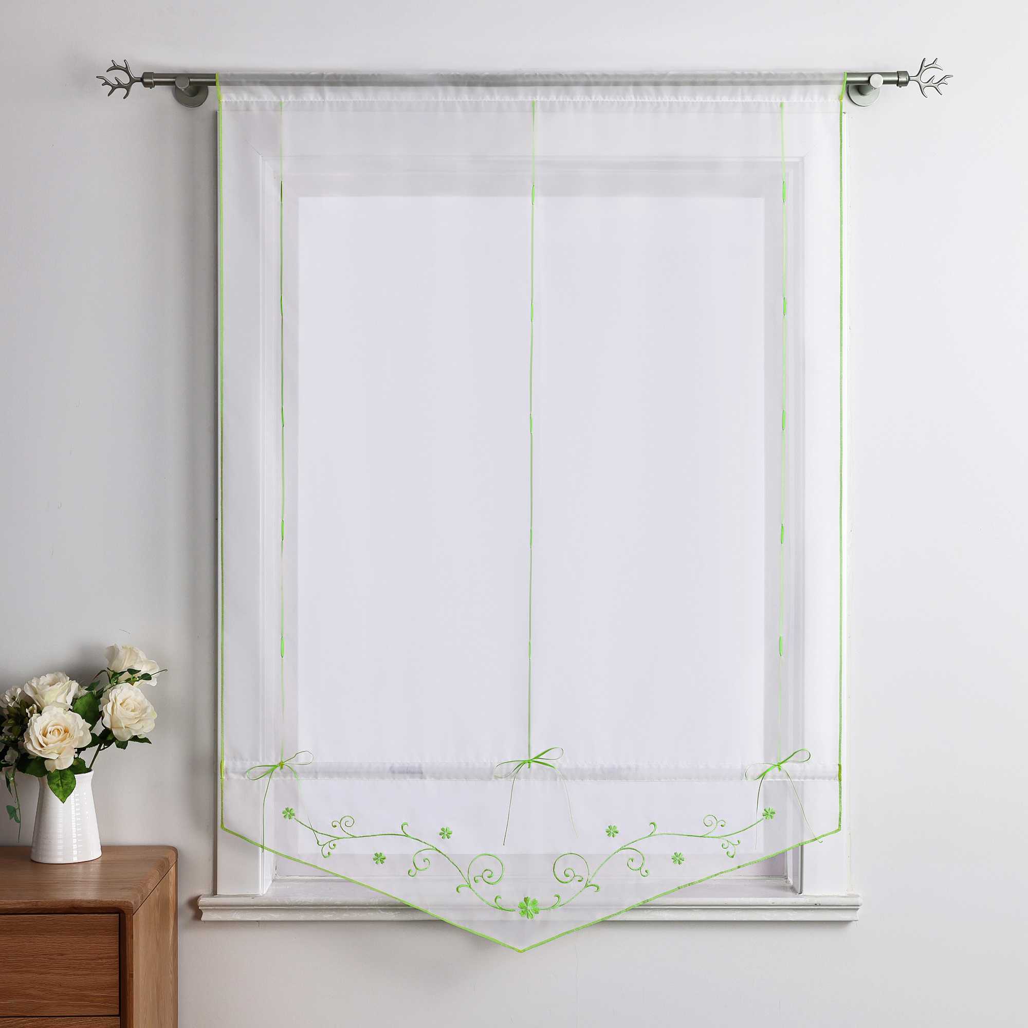 Raffrollo durch Strangendurchzug mit Blumenmuster Modern Transparent 1 Stück