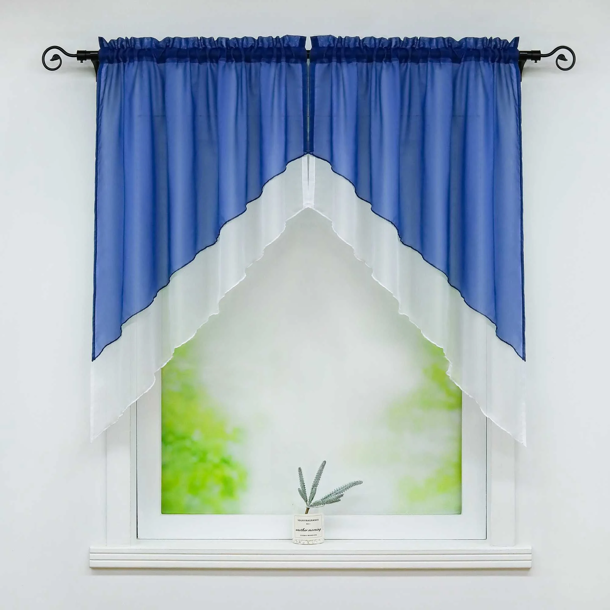 Delien Zweifarbige Fensterdekoration vloants Kurz Gardine 2er-Pack