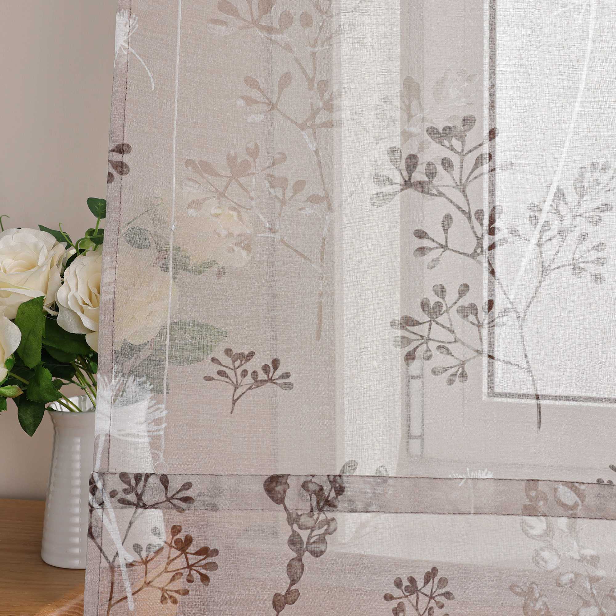 Raffrollo mit Schlaufen Voile Gardinen Landhaus Küche Raffgardinen Schlaufenrollo Transparent