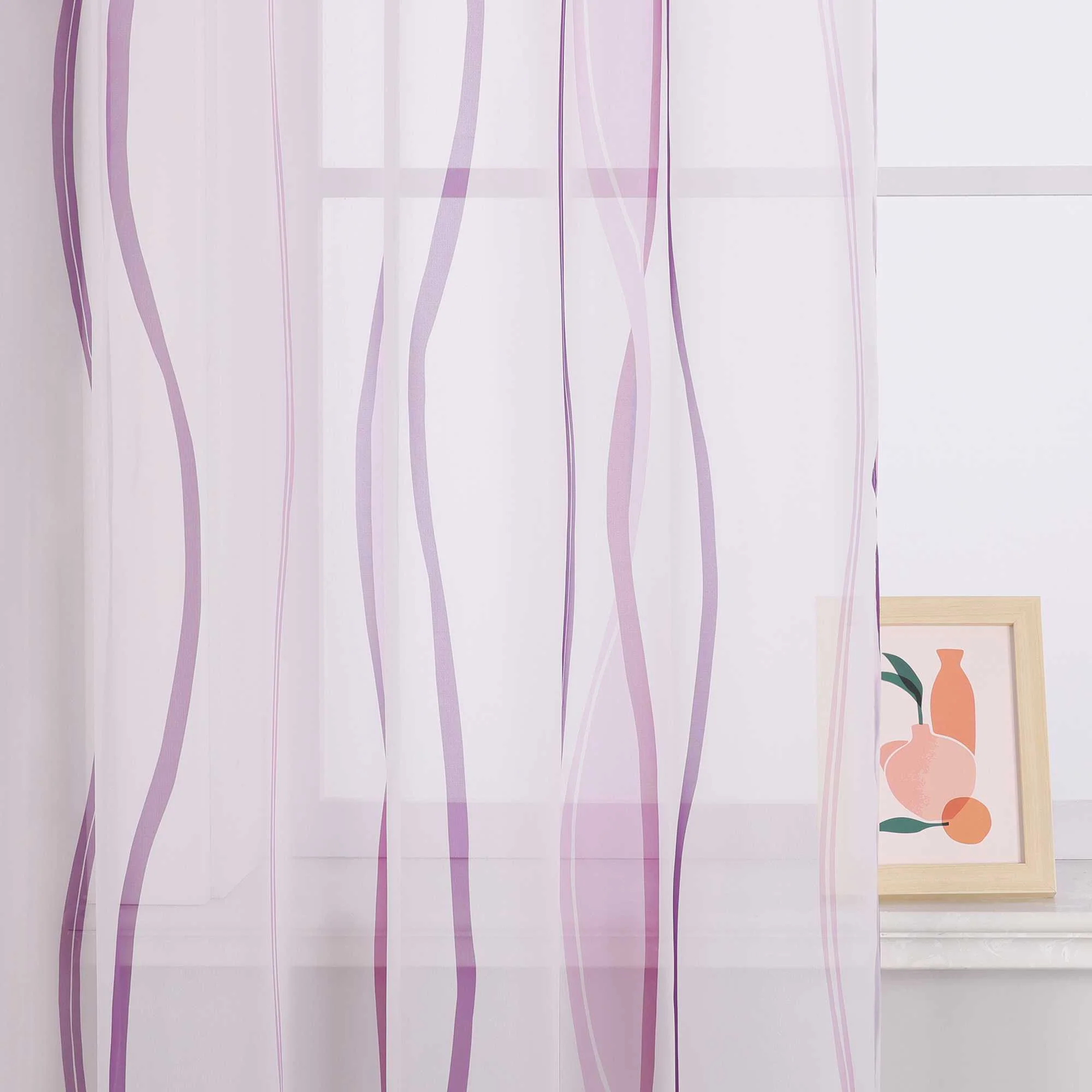 Vorhang Kräuselband aus Polyester mit bunten Wellenmustern tranparent 1 stück