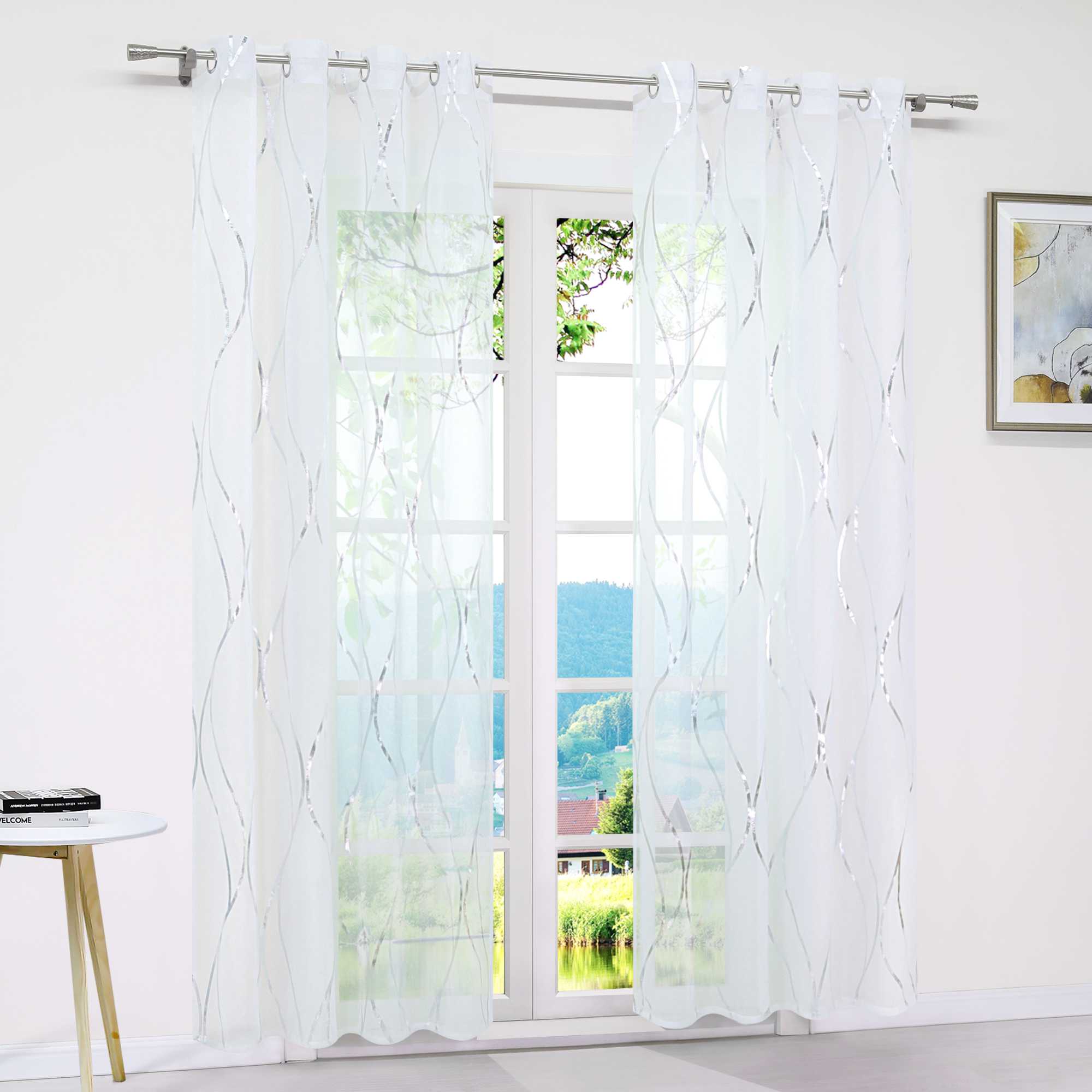 Transparenter Vorhang Ösenschal mit Wellenmuster lichtdurchlässig