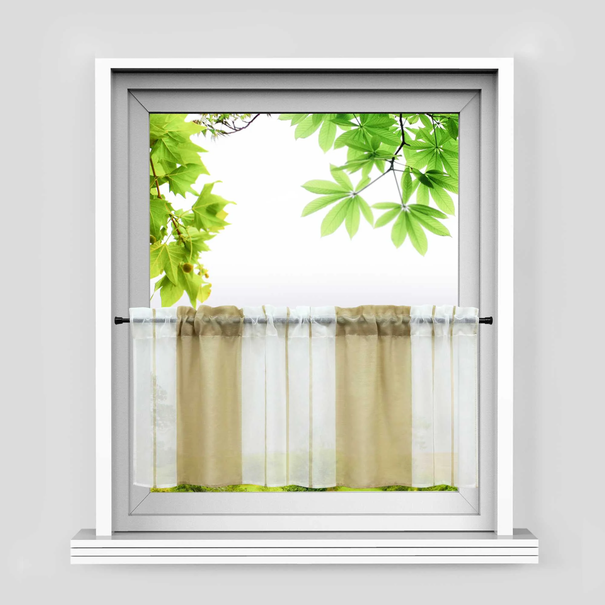 Scheibengardine durch Stangendurchzug zusammenziehbar weiße Streifenmuster halbtransparent 1 Stück
