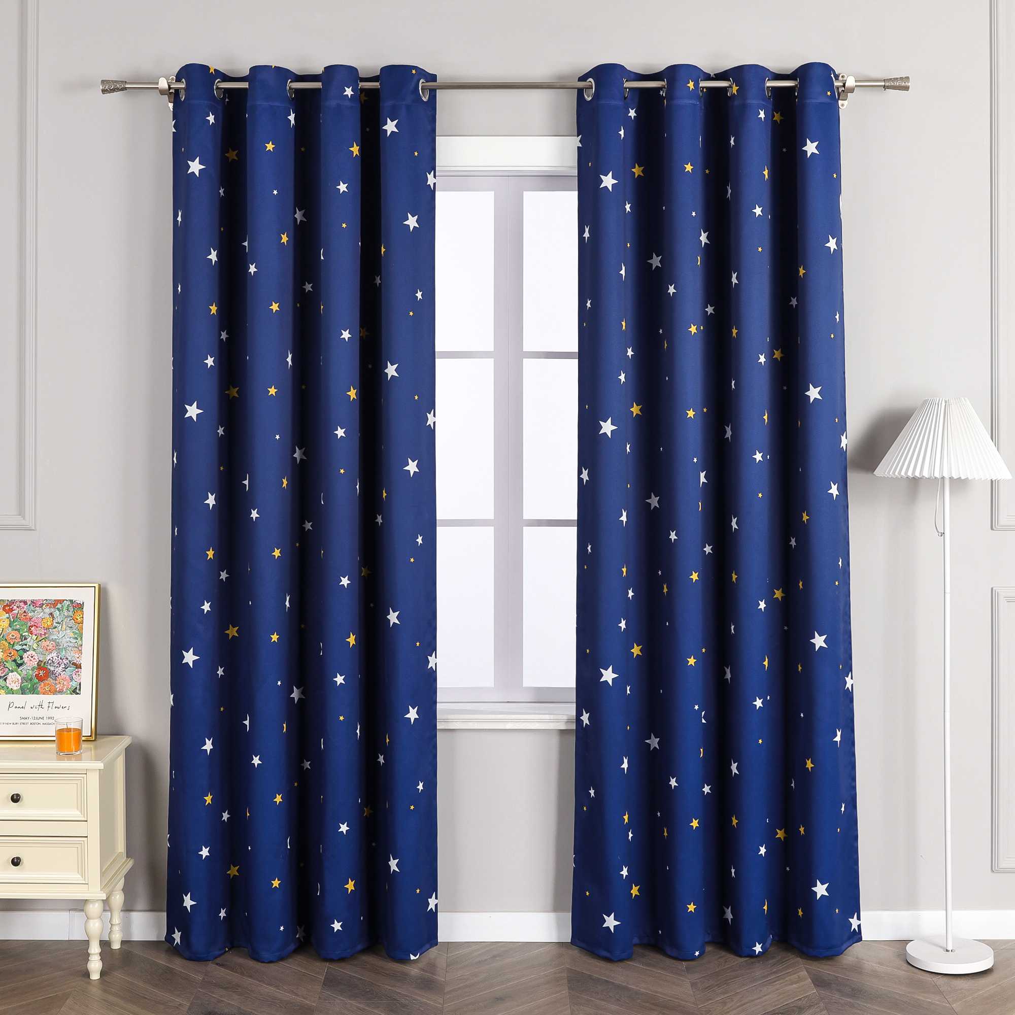 Verdunkelungsvorhänge Ösenschal Blickdicht mit Sternmuster Hitzeschutz schlafzimmer Thermovorhang