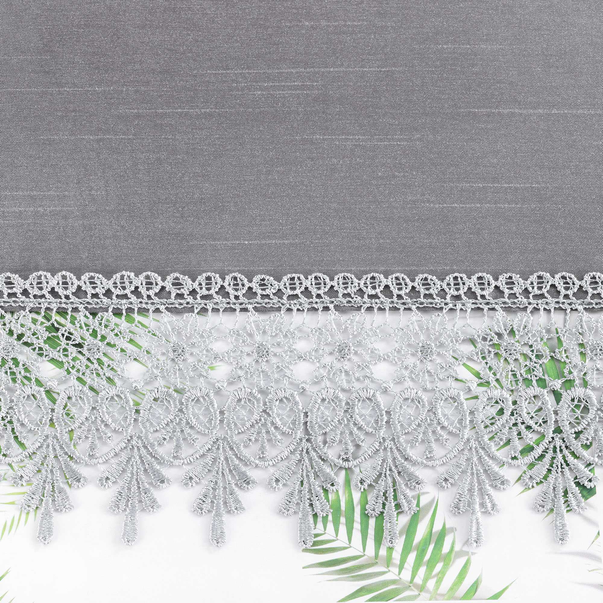 Halbtransparente kurze Gardine modern mit Leinenstruktur und Spitzenborte