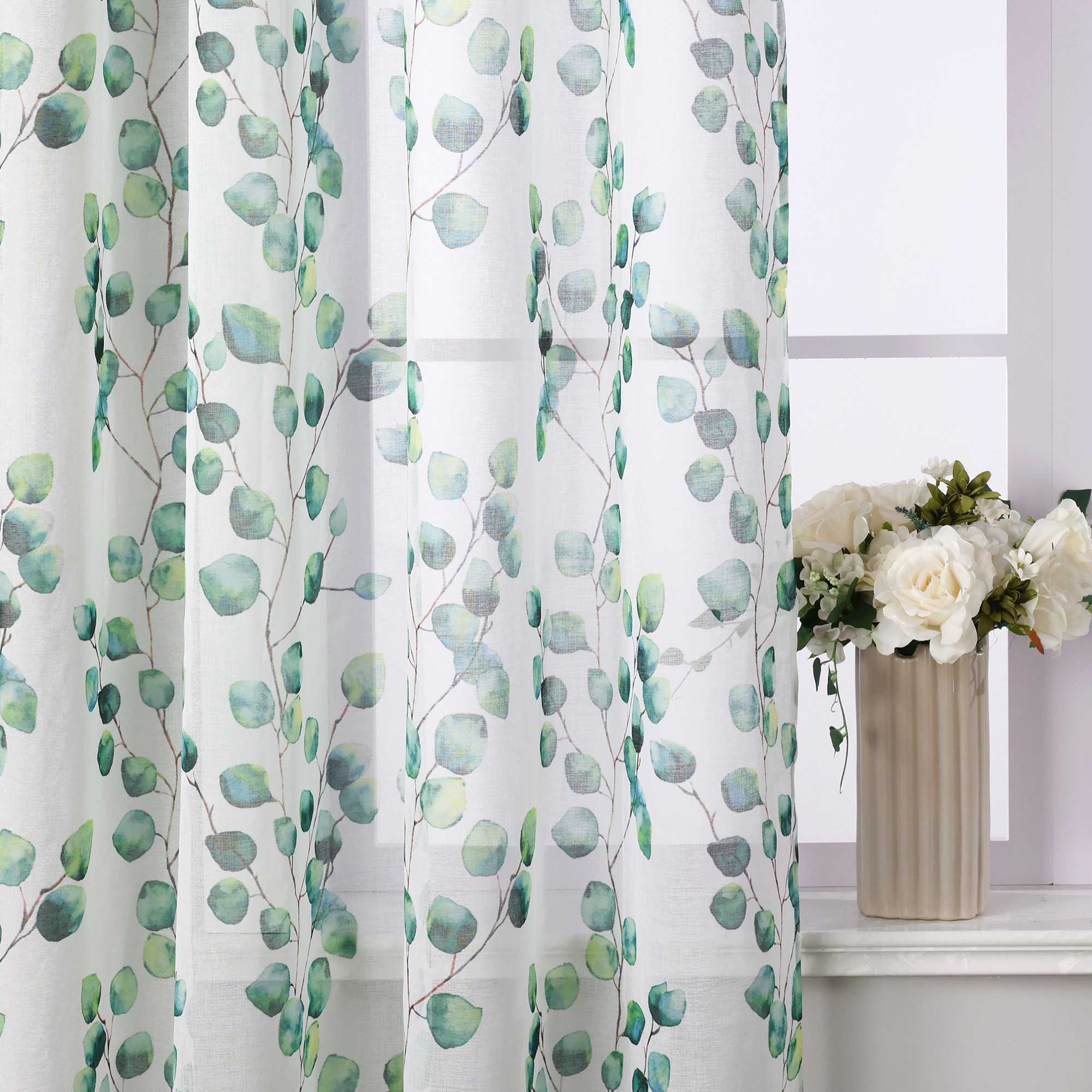 Voile-Vorhang Schlaufenschal Transparente Luftig Blätterdruck 1 Stück