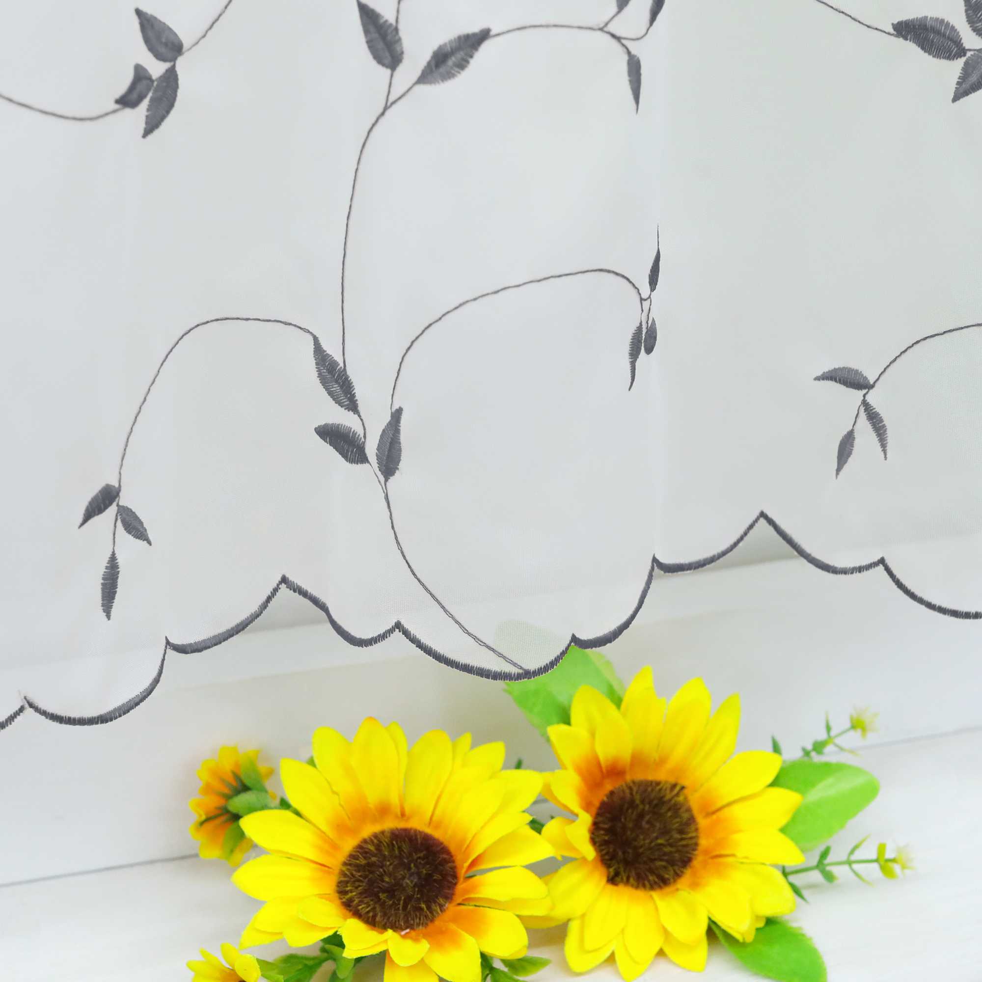 Scheibengardinen Voile Bistrogardinen mit Blattstickerei Transparent Bestickte Küche Kurzstores