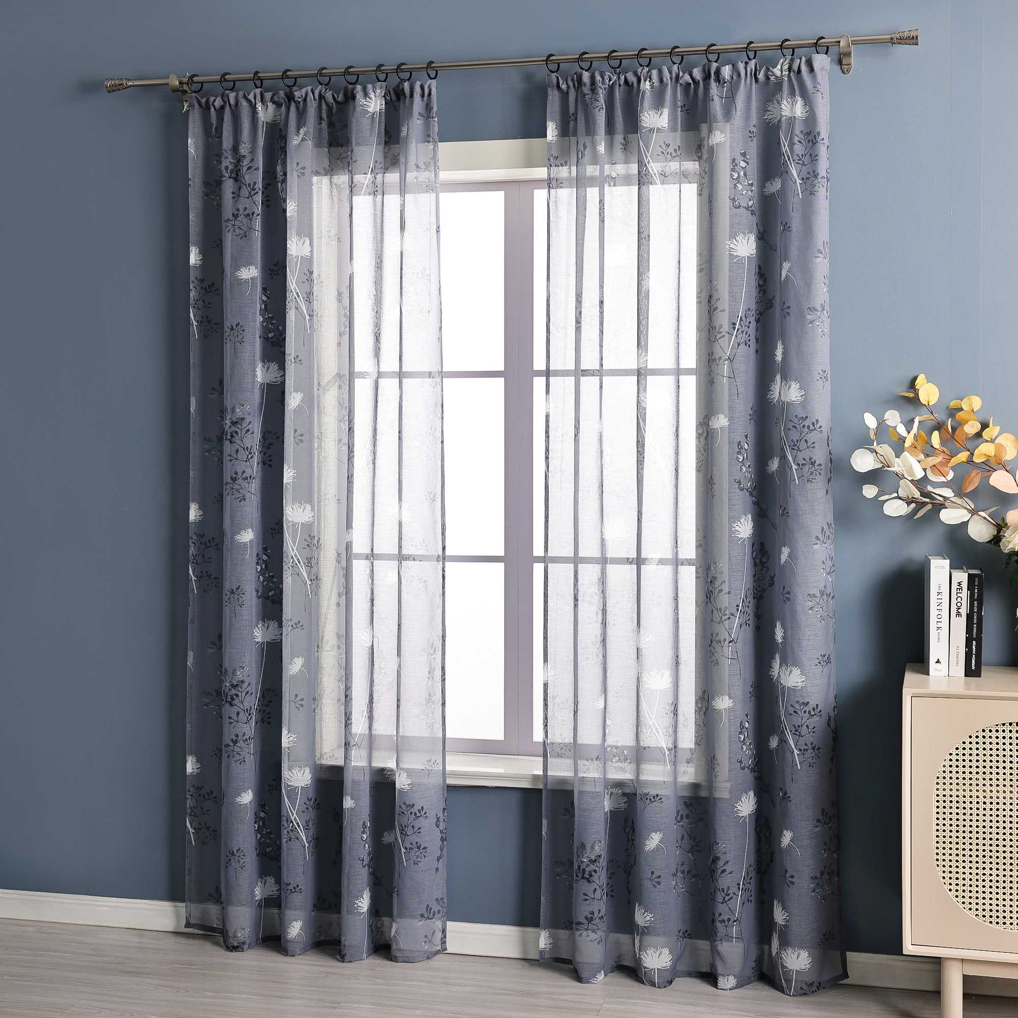 Transparente Vorhang aus Polyester durch Kräuselband mit Unregelmäßigen botanischen Mustern 1 stück