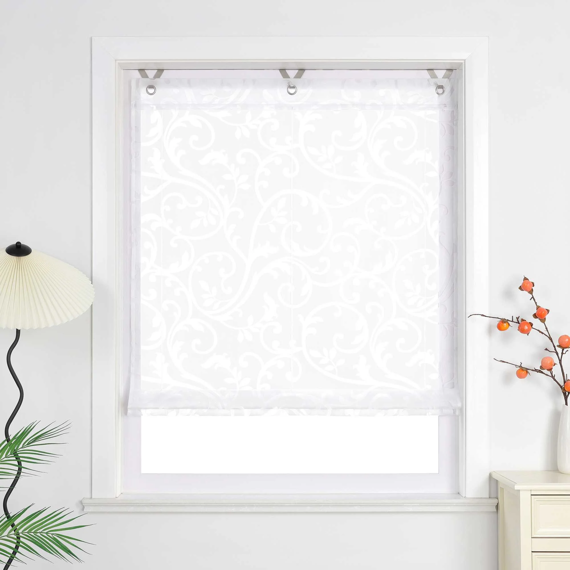 Rollos mit V-Haken transparent Burn-out-Techni Lichtfilterung Luftig Blumenmuster 1 Stück