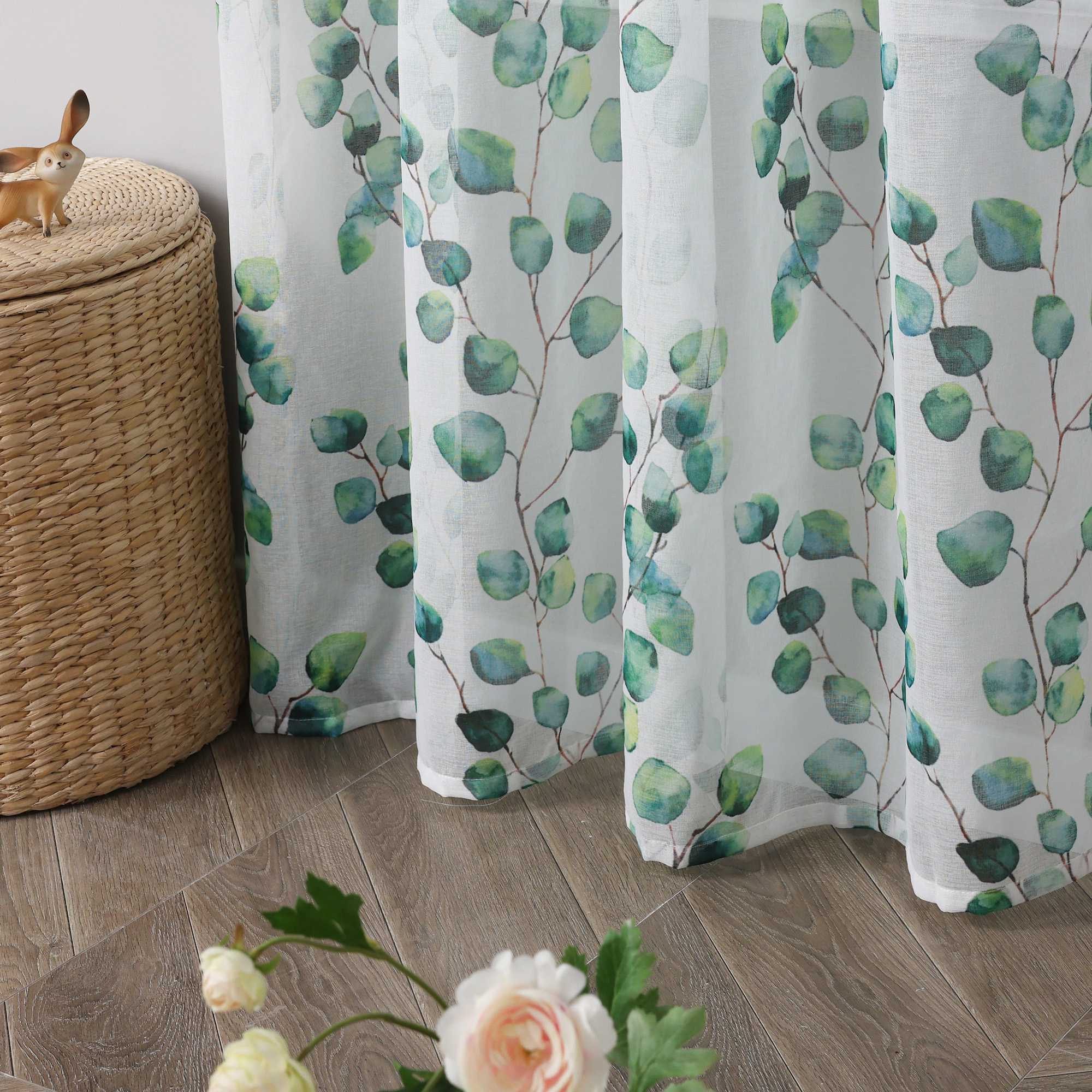 Voile-Vorhang Schlaufenschal Transparente Luftig Blätterdruck 1 Stück