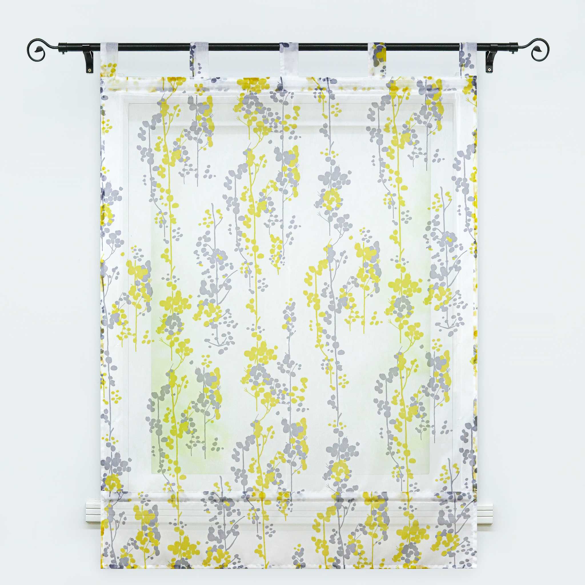 Raffrollo mit Schlaufen Halbtransparent Voile Raffgardine mit Blaubeermuster Modern Küche Gardinen