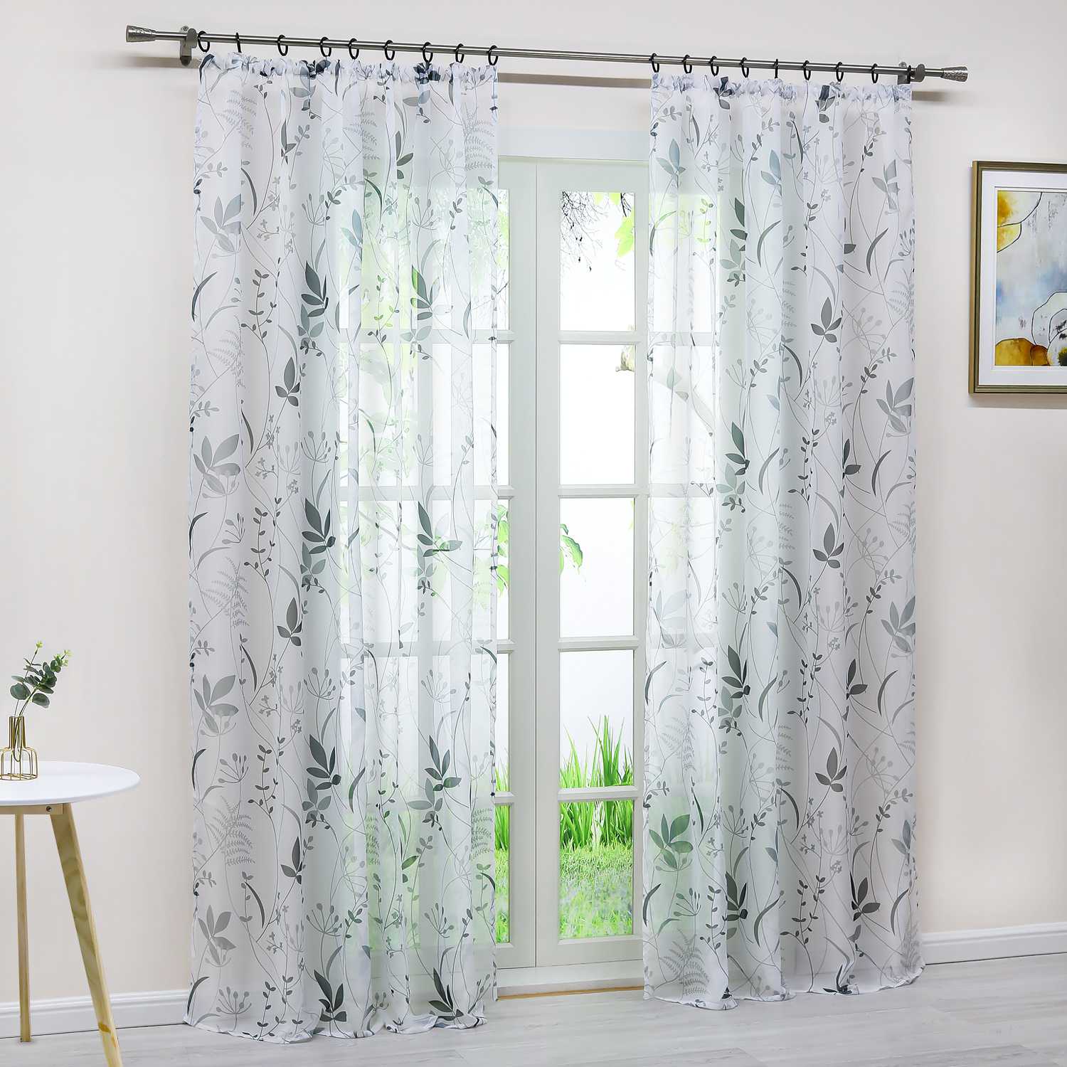 Transparenter Vorhang mit Blättermuster leicht Schutzfunktion Gartenstil 1 Stück