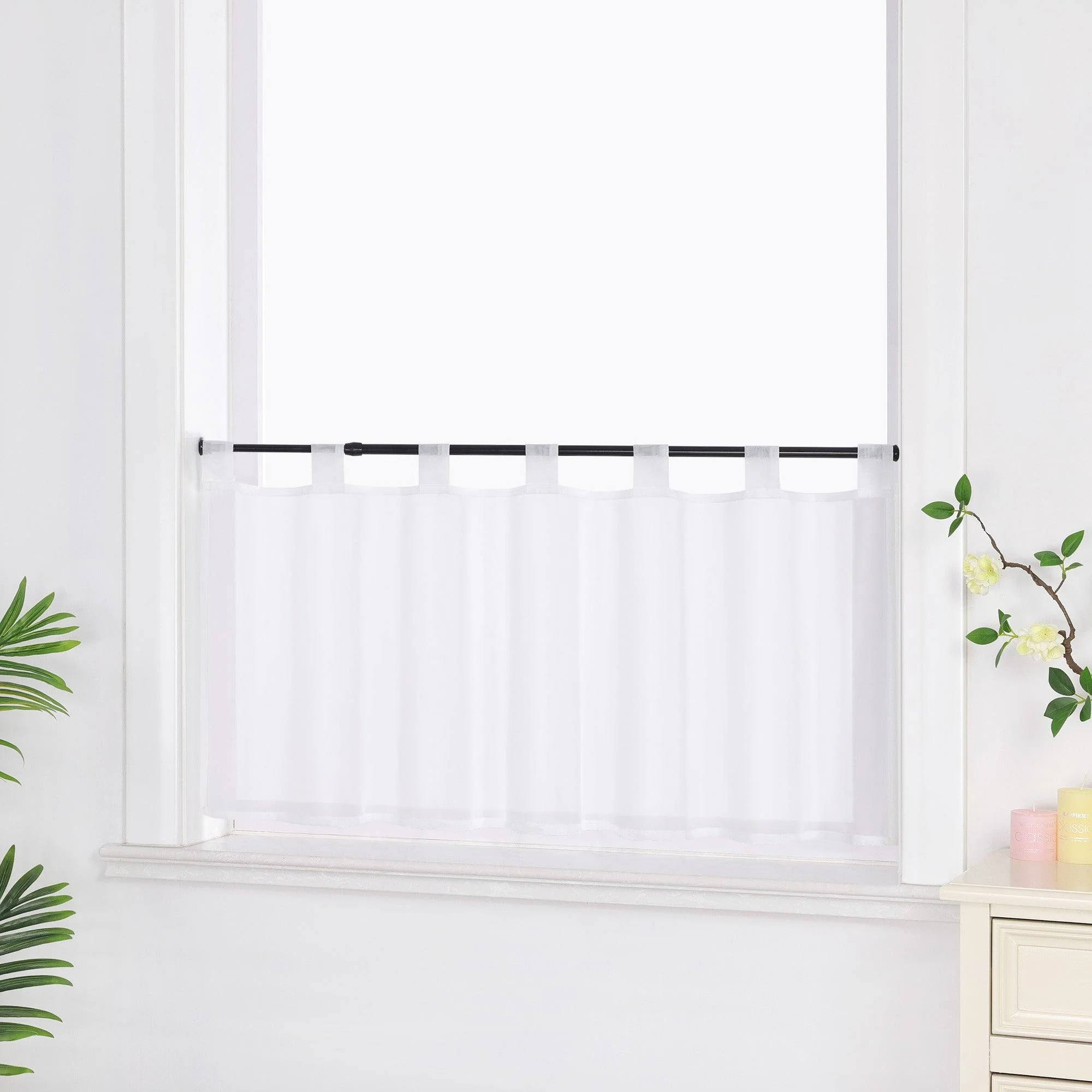 Scheibengardine unifarbend mit Schlaufen 100% Polyester