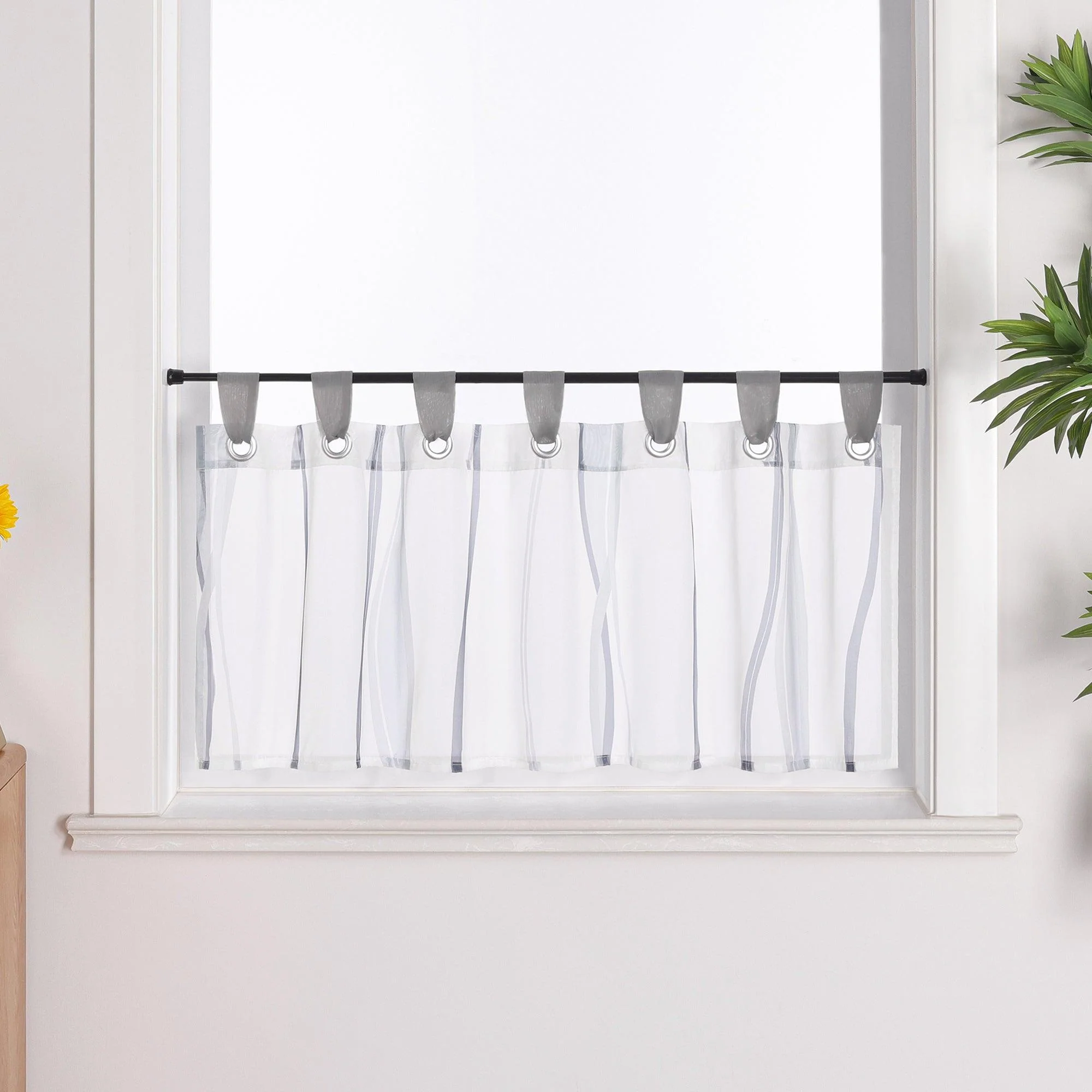 Moderner Scheibengardine mit Schlaufen und dezentem Streifenmuster transparenter Vorhang 1 Stück