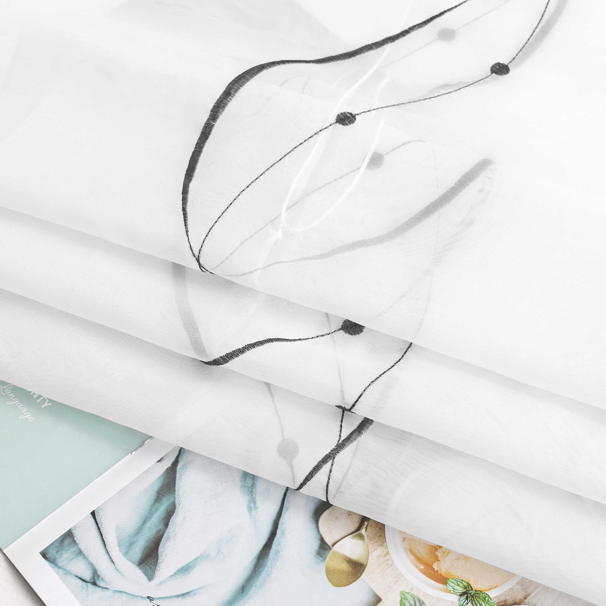 Rollos ohne Bohren Weiß Raffgardine mit Ösen Transparent Gardinen mit U-Haken Ösenrollo Modern Bestickt 1 Stück