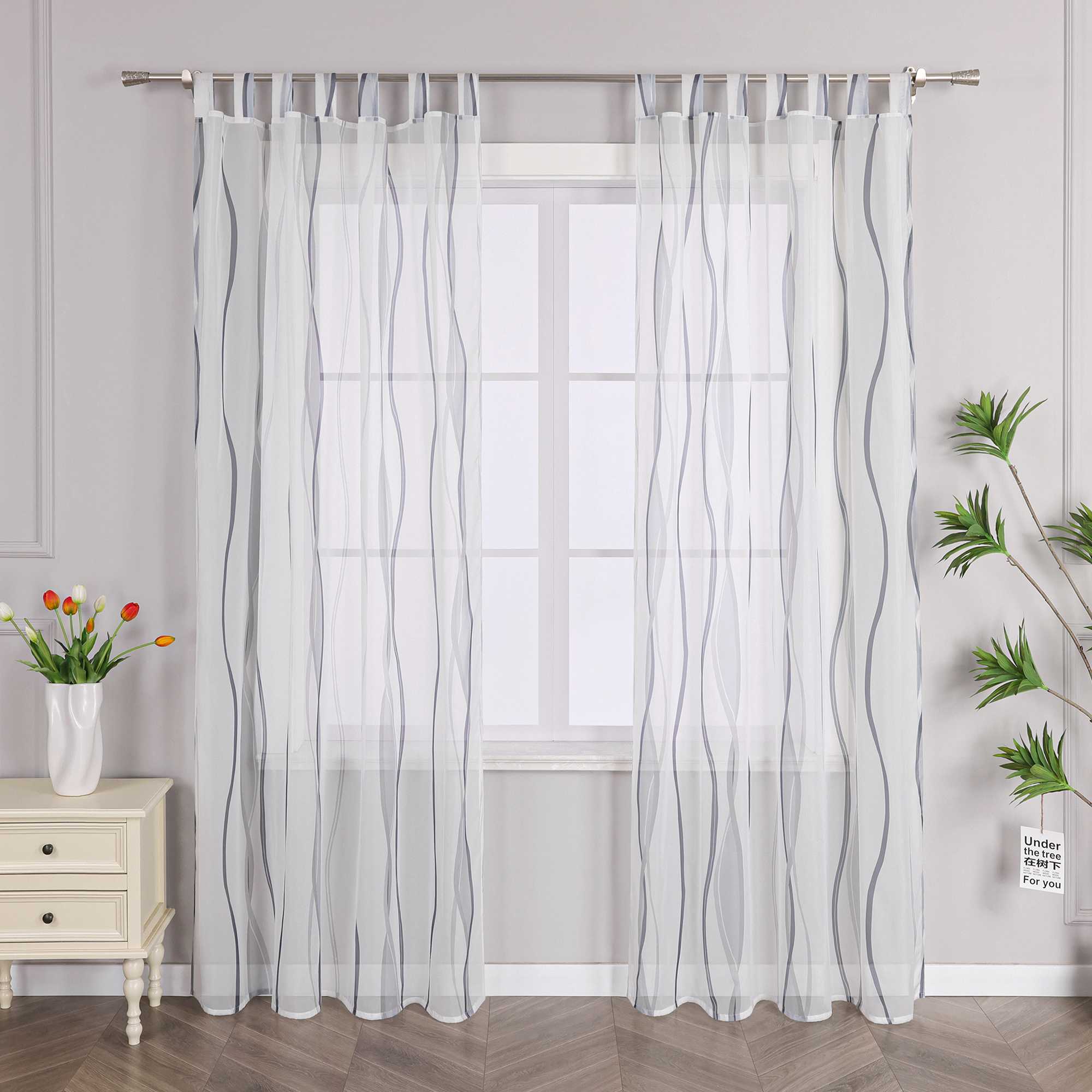 Vorhang Schlaufenschal aus Polyester mit bunten Wellenmustern tranparent 1 stück