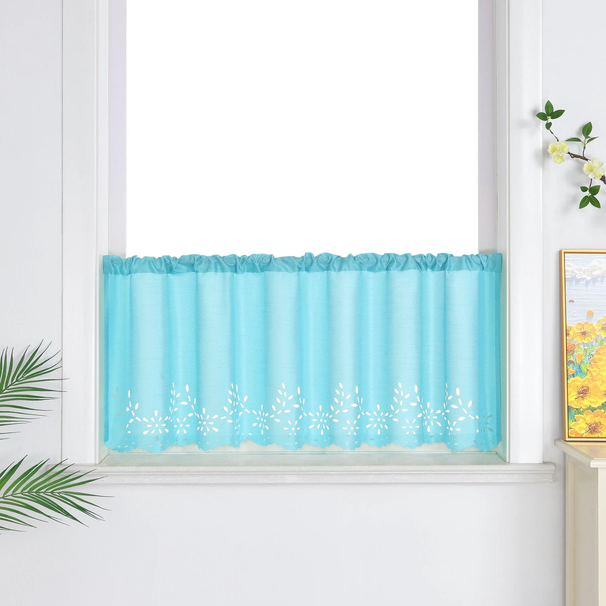 Scheibengardine mit Lochmuster Küchengardinen Kurz Voile Bistrogardine