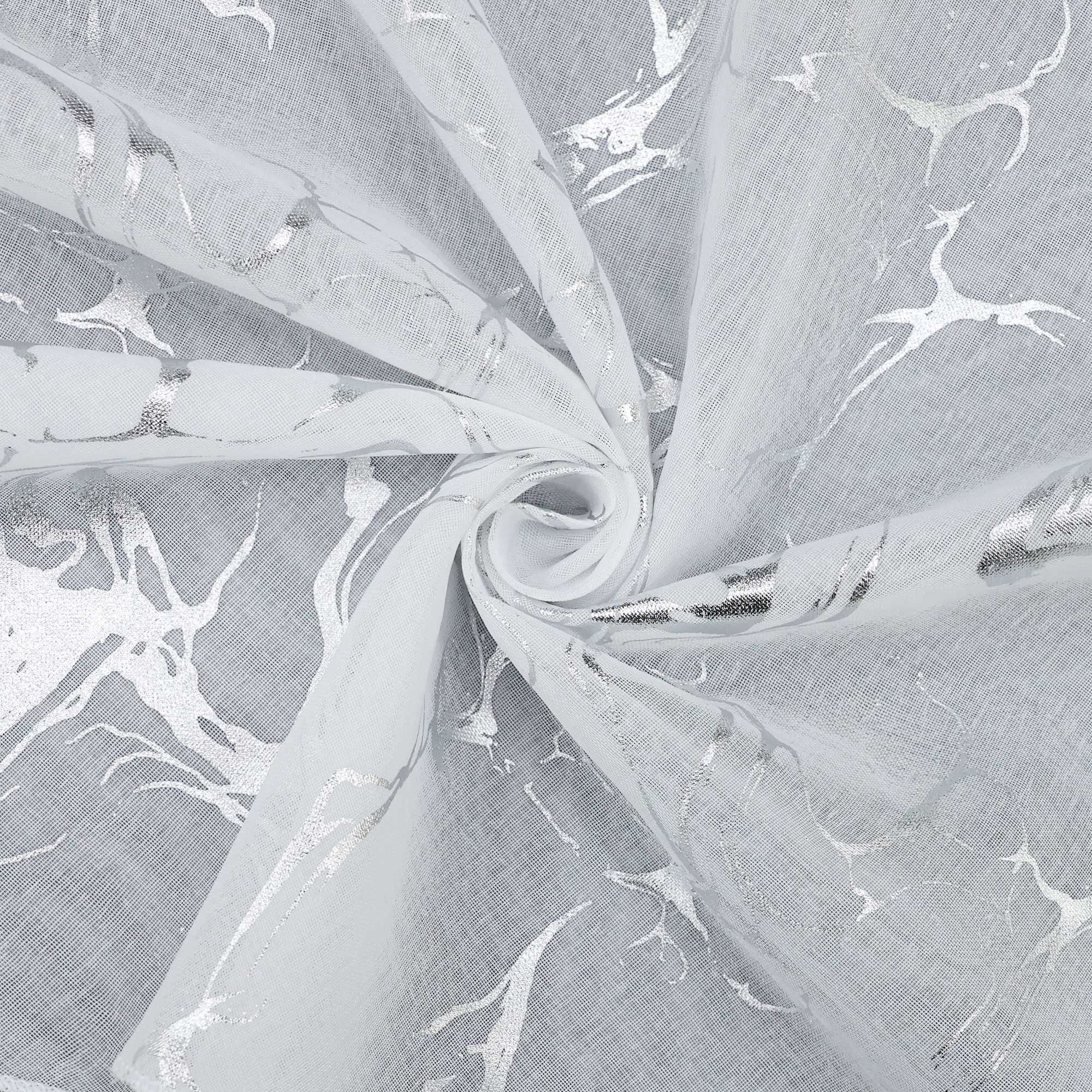 Scheibengardine durch Stangendurchzug doppelschichtige Küchengardinen mit silbernem Marmormuster 2er Set