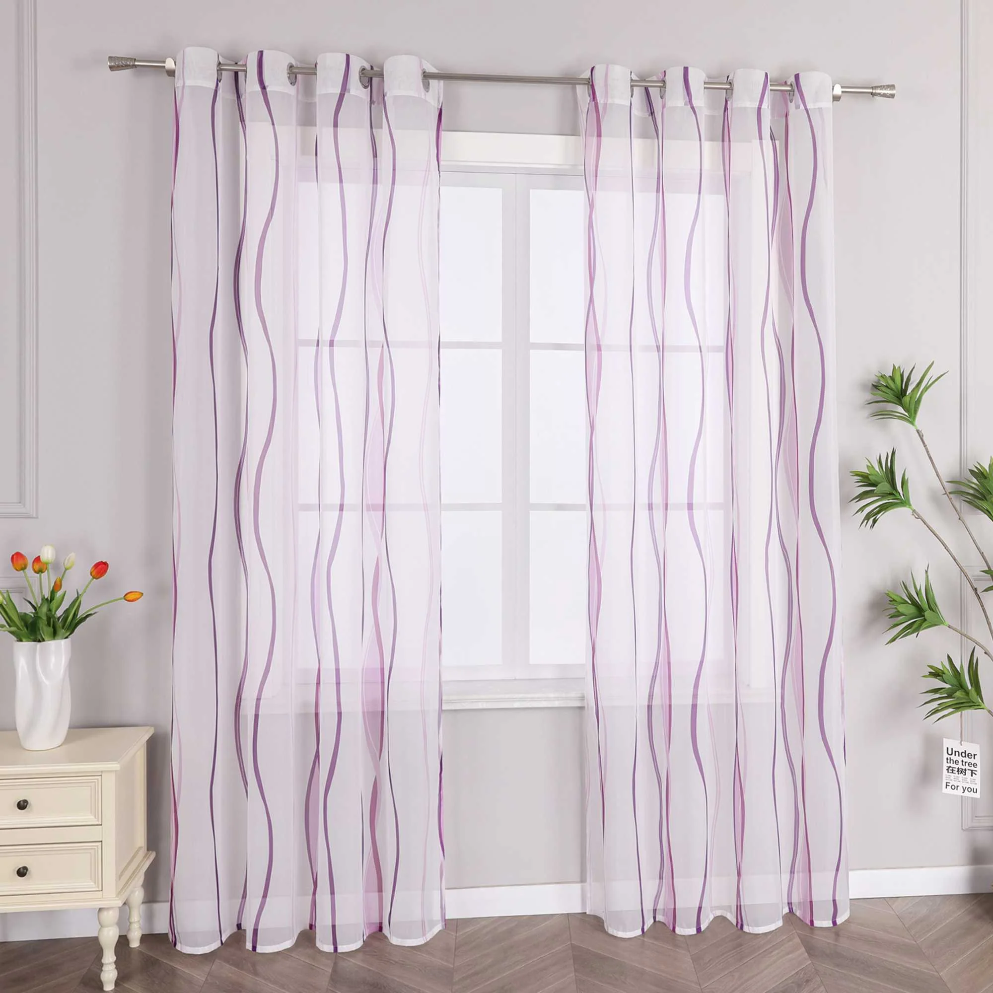 Vorhang Ösenschal mit bunten Wellenmustern Halbtransparent 1 stück