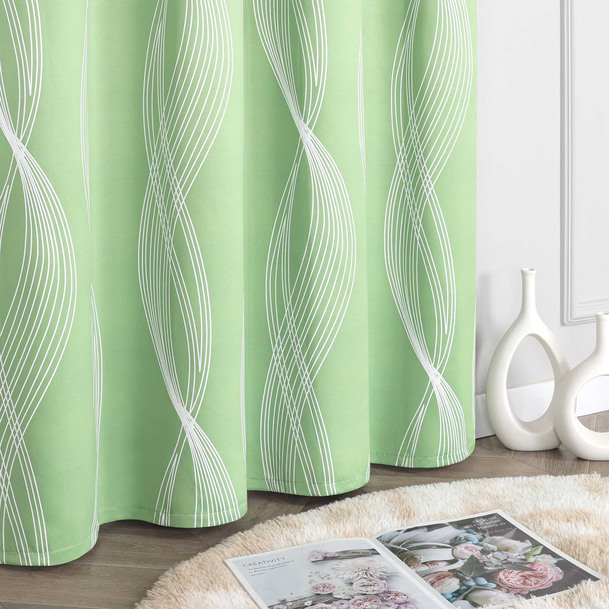 Verdunkelungsvorhänge Ösenschal Blickdichte Gardinen Modern Thermovorhang Wohnzimmer mit Wasserwellenmuster 1 Stück