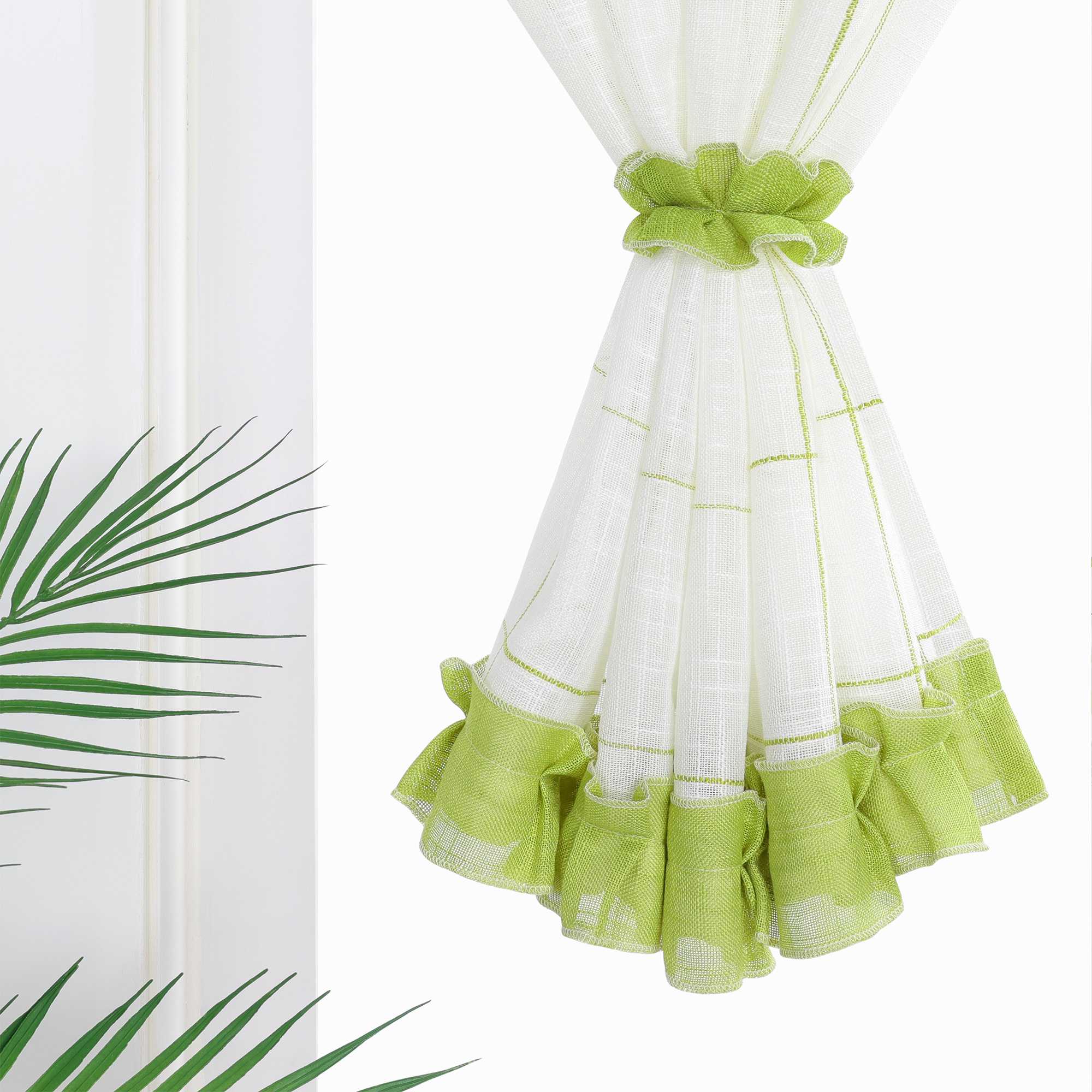 Halbtransparente Scheibengardine Landhausstil aus Leinen mit Schleifen 1 stück