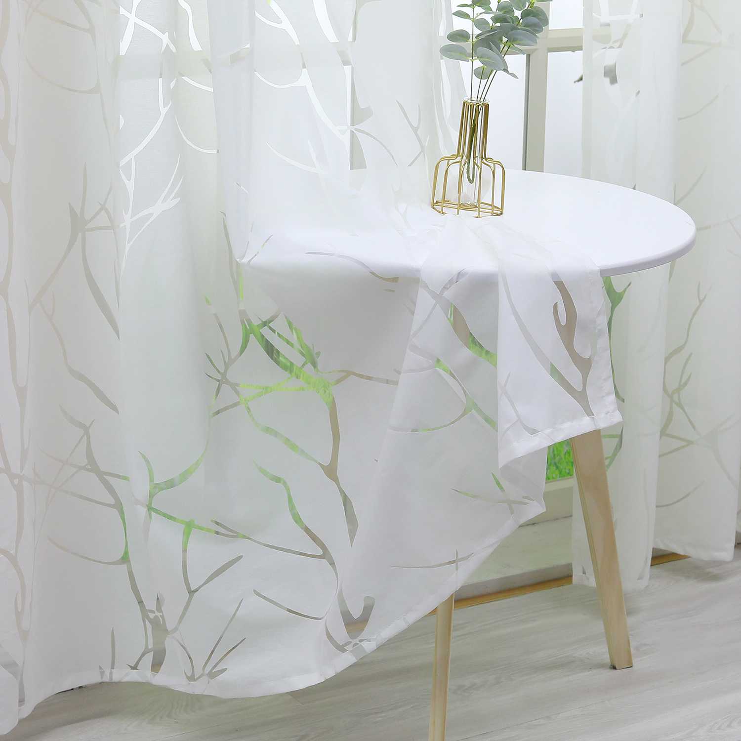 Transparenter Vorhang mit grobes Zweigmuster leicht Schutzfunktion Lichtdurchlässigkeit Gartenstil 1 Stück