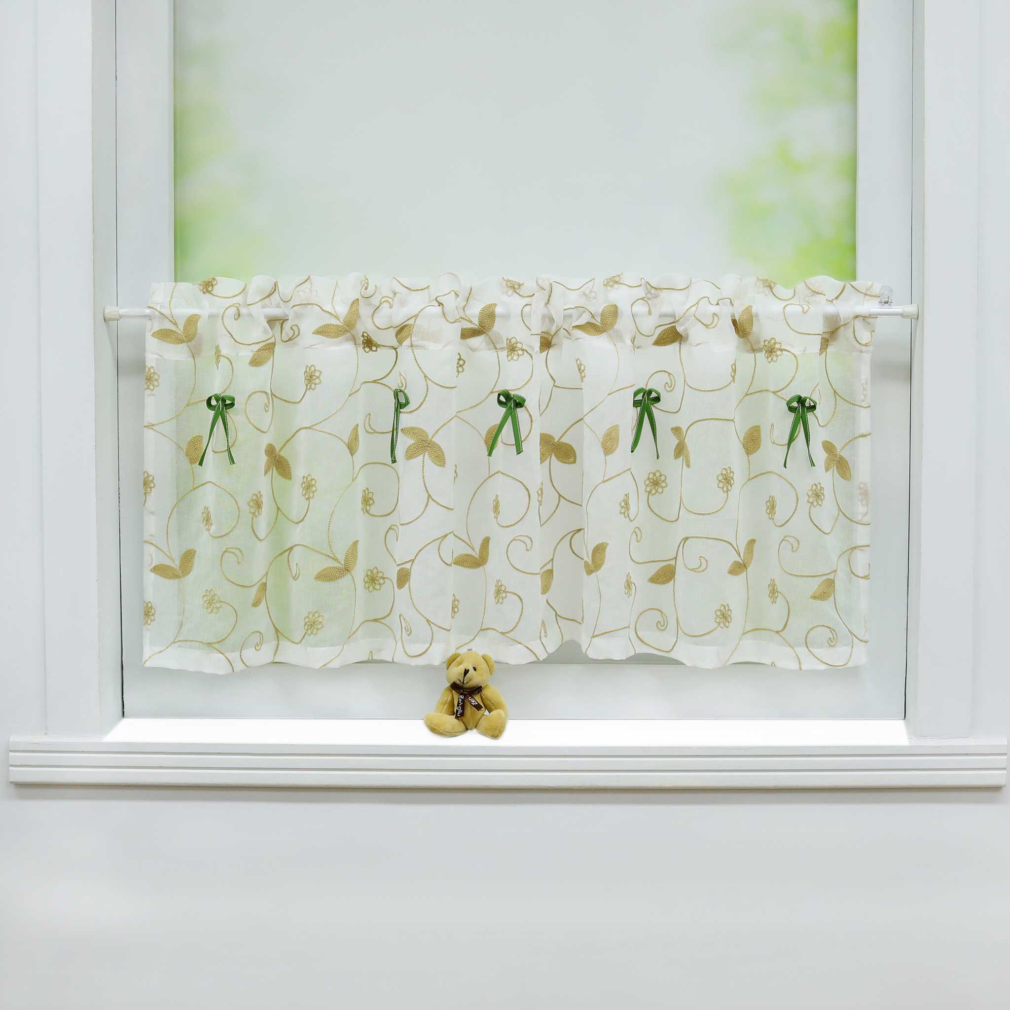 Delien Transparente Scheibengardine mit Schleifen & transparentem Blattmuster