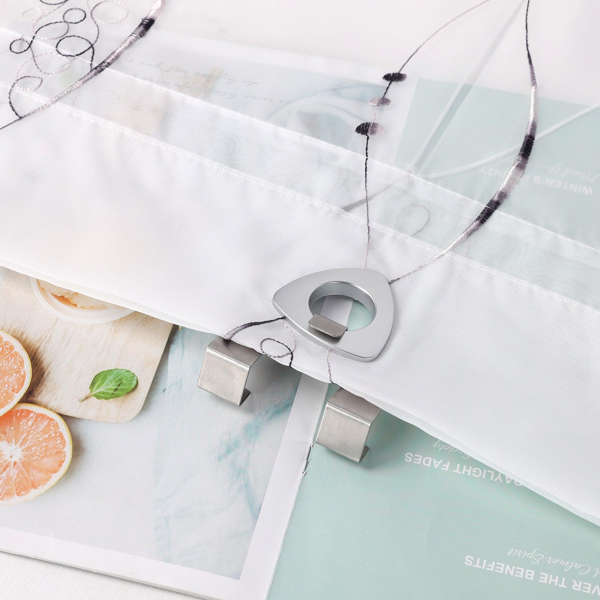 Raffrollo ohne Bohren Ösenrollo mit U Haken Bestickt Raffgardine Küche Gardinen mit Stickerei Transparent