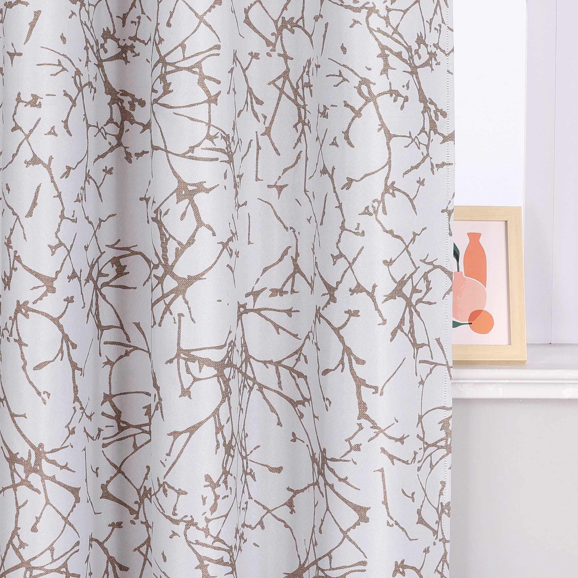 Verdunkelungsvorhang Blickdichte Gardinen Ösenschal mit Zweigdruck Thermovorhang Schlafzimmer Wohnzimmer 1 Stück